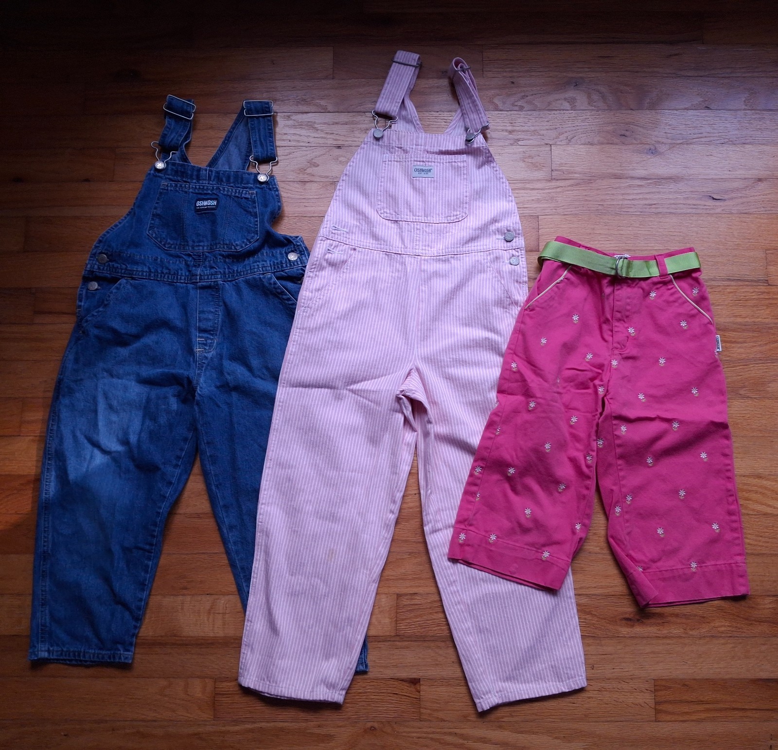 Vintage 80/90s Girls Size 5-6 Oshkosh Overalls Capris Floral pink