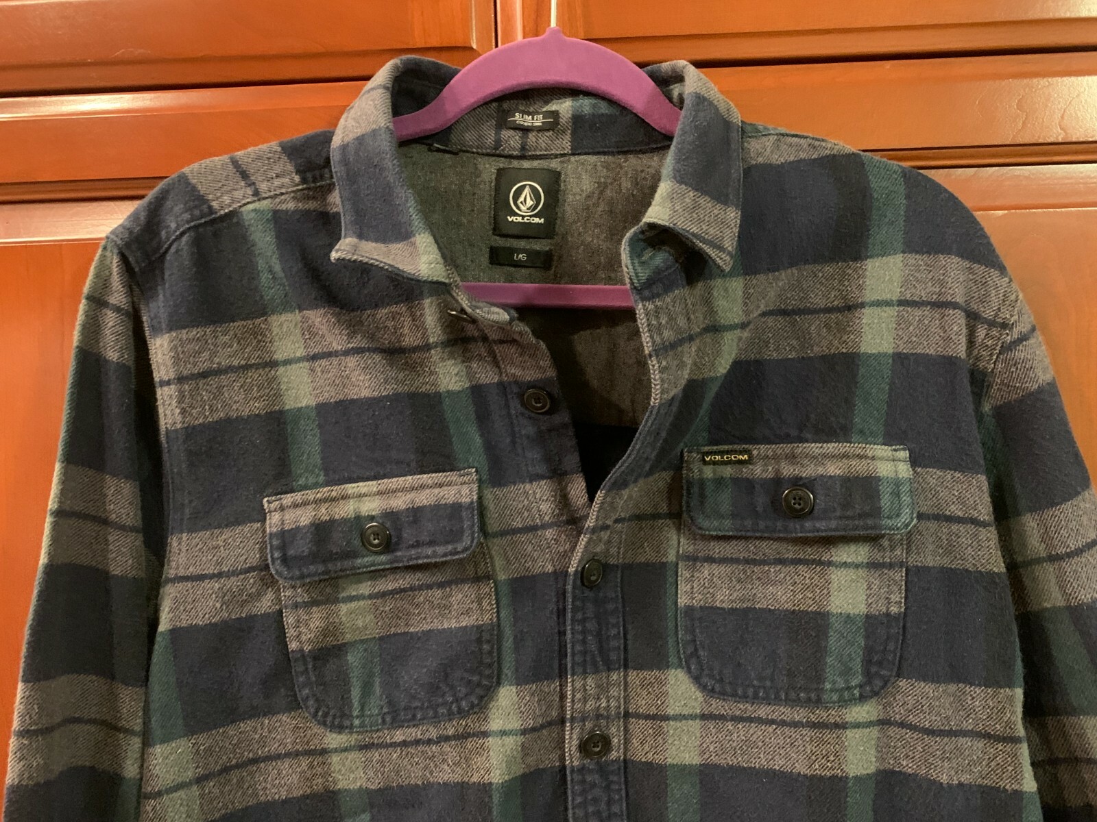 Volcom Youth Large Slim Fit Flannel Button Front Long Sleeve Shirt Blue/Gray