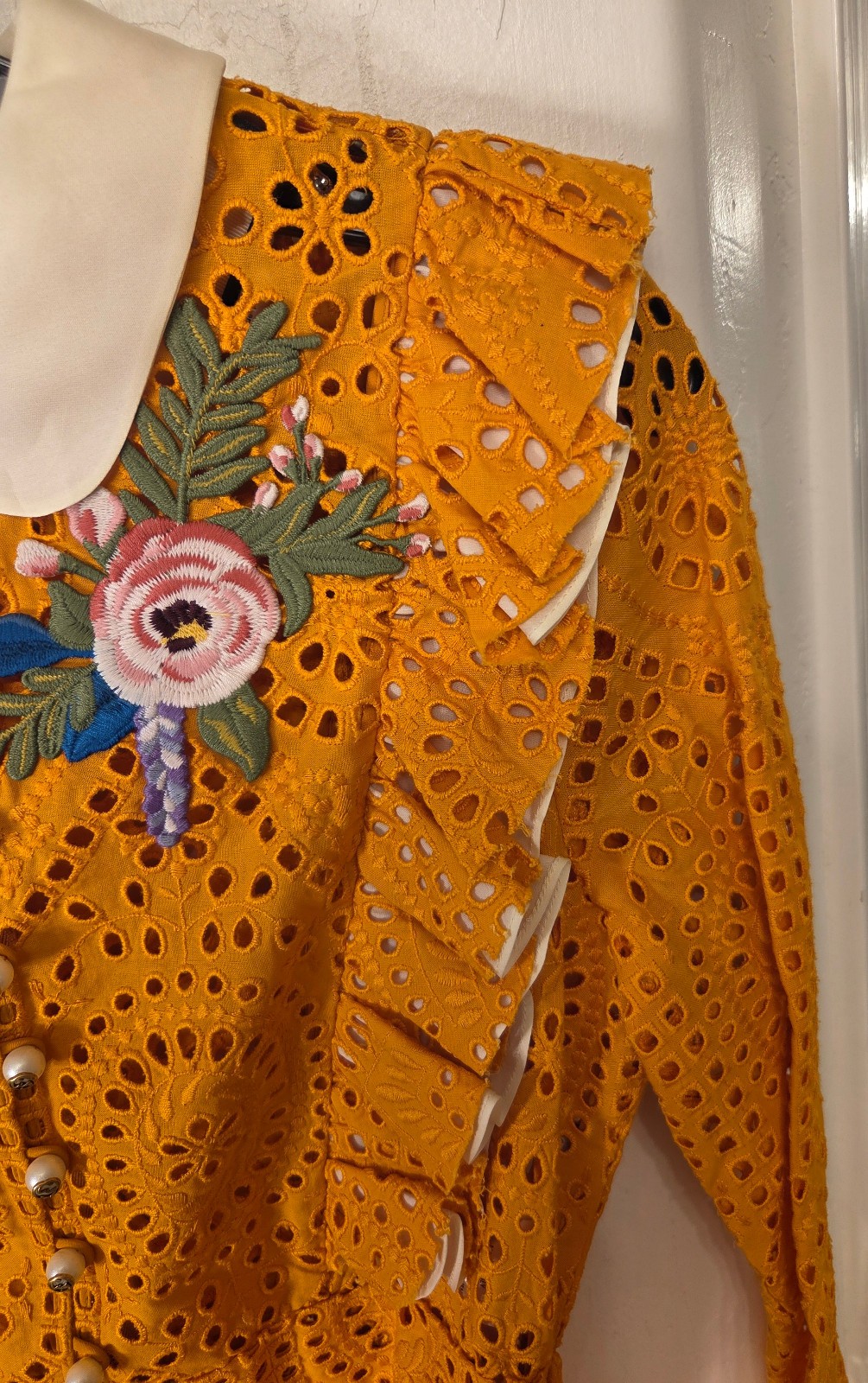New! Gucci &lsquo;San Gallo&rsquo; Embroidered Broderie Anglaise Flower Dress 38 MSRP $4285