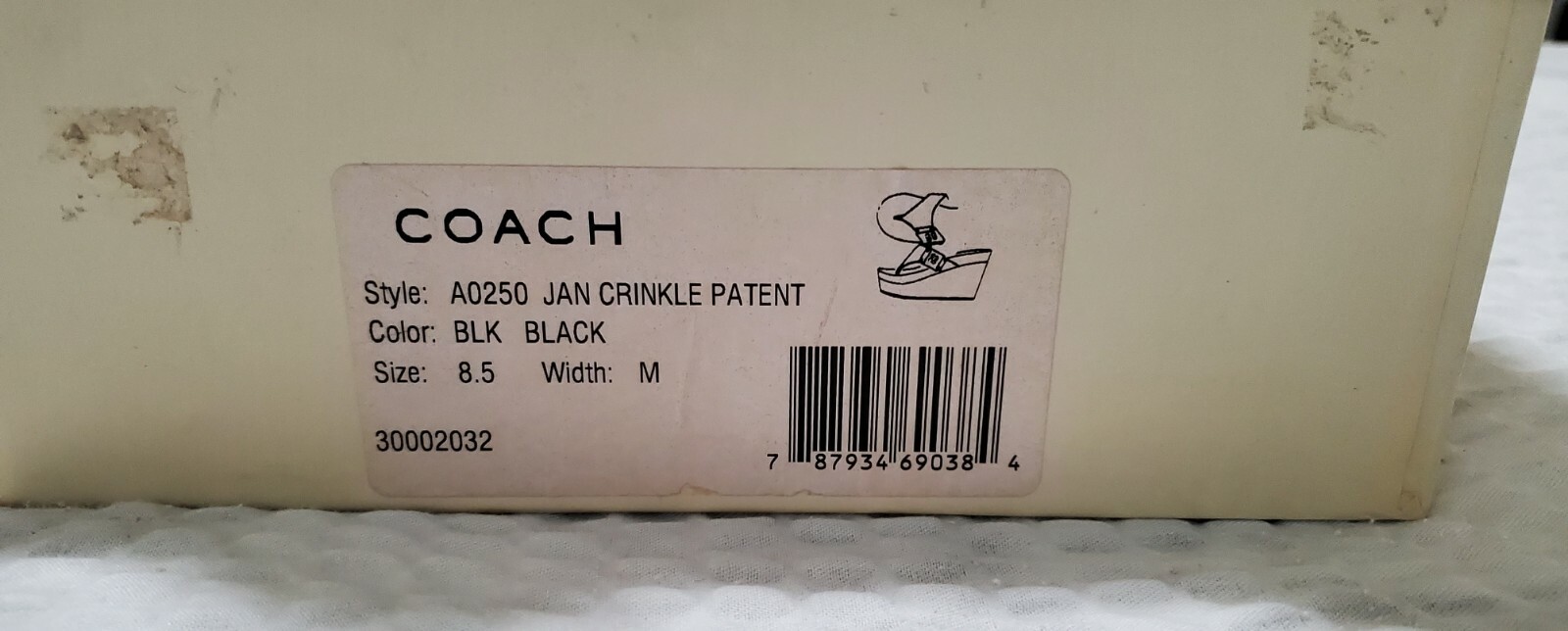 NEW COACH JAN*CRINKLE BLACK PATENT OPTICAL ART JACQUARD THONG WEDGE SANDAL 8.5M