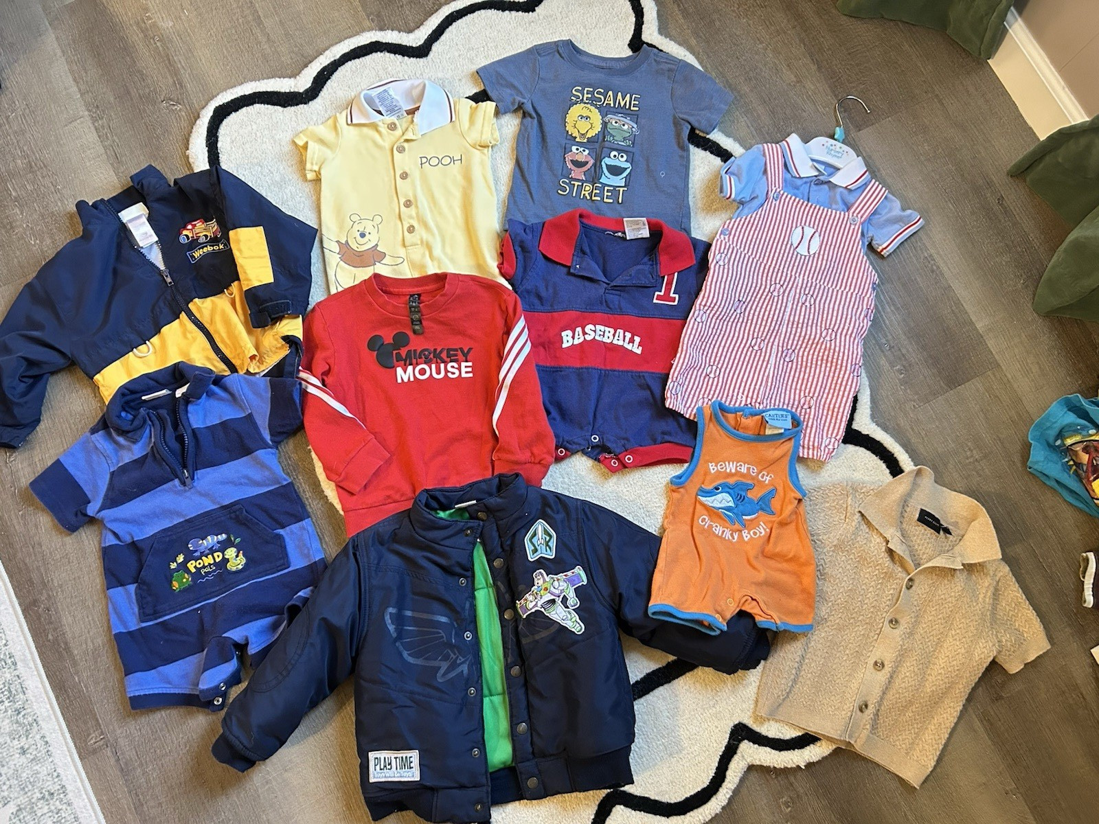 10 pc lot vintage Disney Sesame Street adidas Carter&rsquo;s Perry Ellis buzz 3-24M