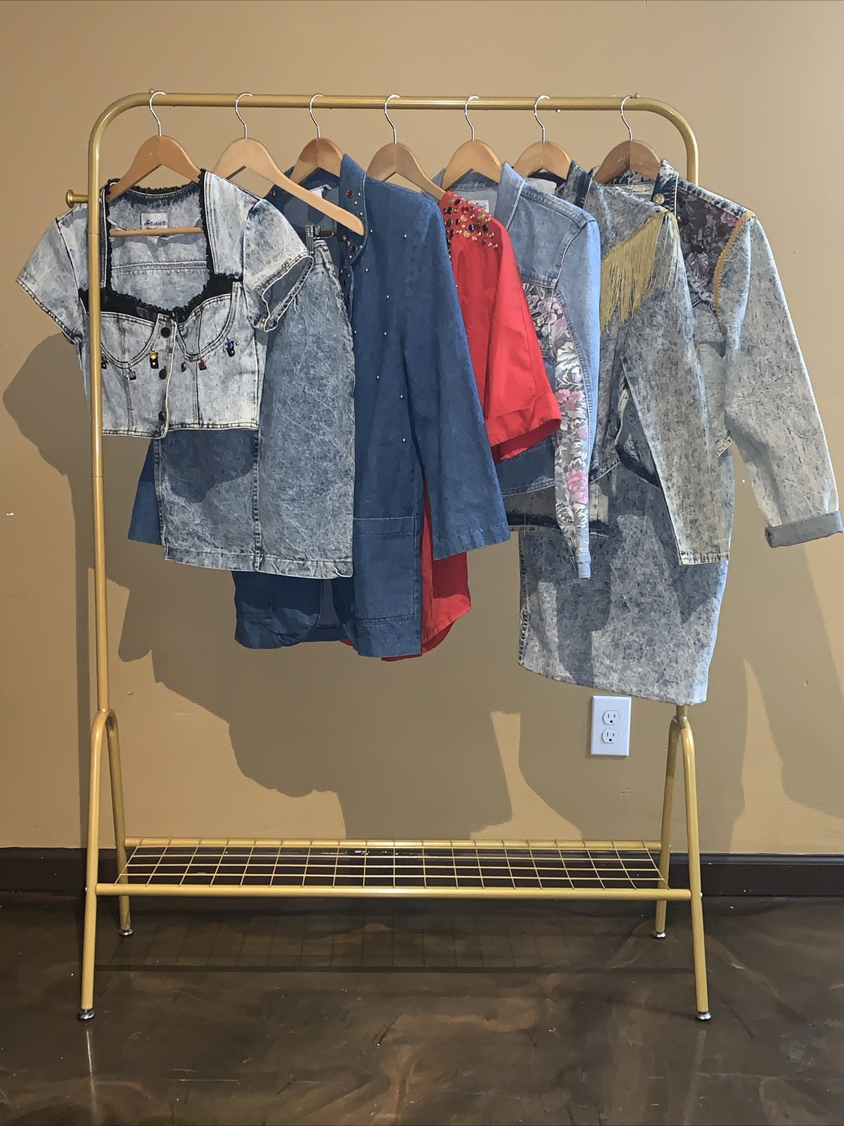 Denim Skirt Set Blazer Crop Top Bedazzled LOT