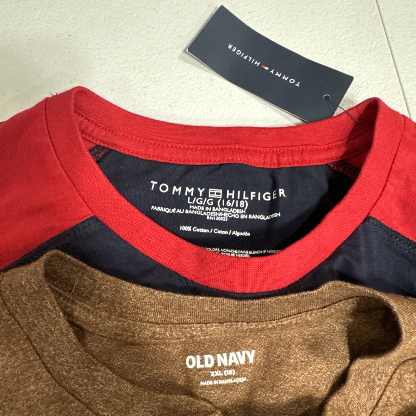 Boys Clothes 16/18 Tommy Hilfiger Navy Red Long Sleeve Tee, Gap Brown Henley