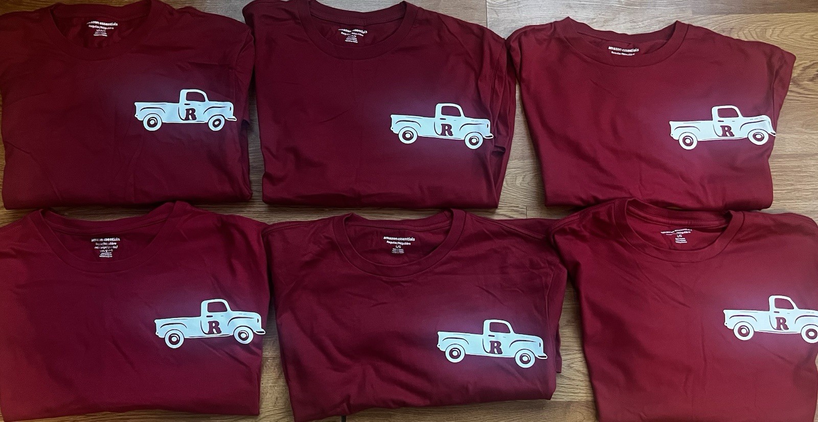 Amazon Essentials 6pc Burgundy Truck Graphic Print T-Shirt Lot Unisex S-XL