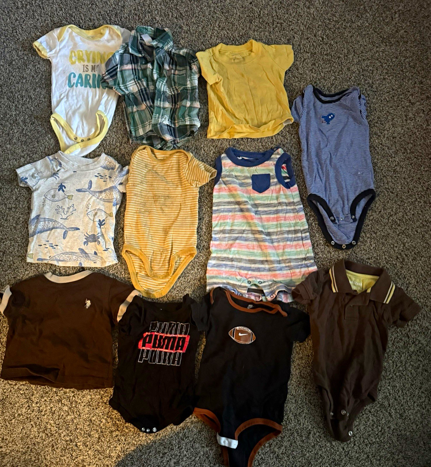 6-9M Baby Boy Clothing Lot 11 Piece Puma Mixed Brand Cotton Bodysuits & Shirts