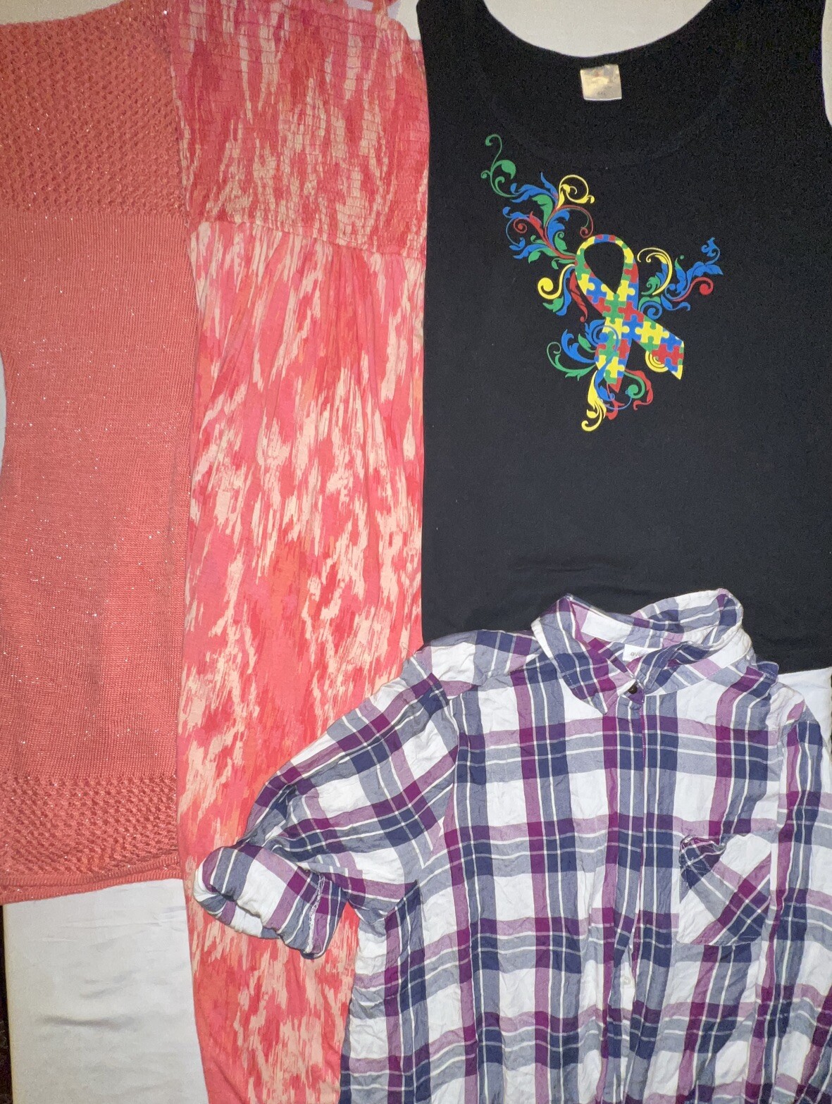 Womens 4Pc Clothing Bundle Size 4X – Sun Dress – Sweater – Autism Tank – Flannel