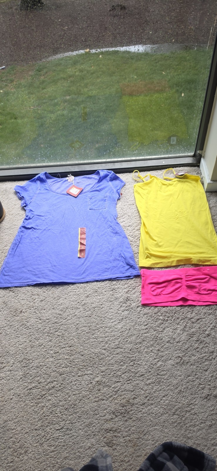 Mossimo Women’s S Solid Cotton 3-Top Lot Purple Tee Yellow Cami Pink Bandeau