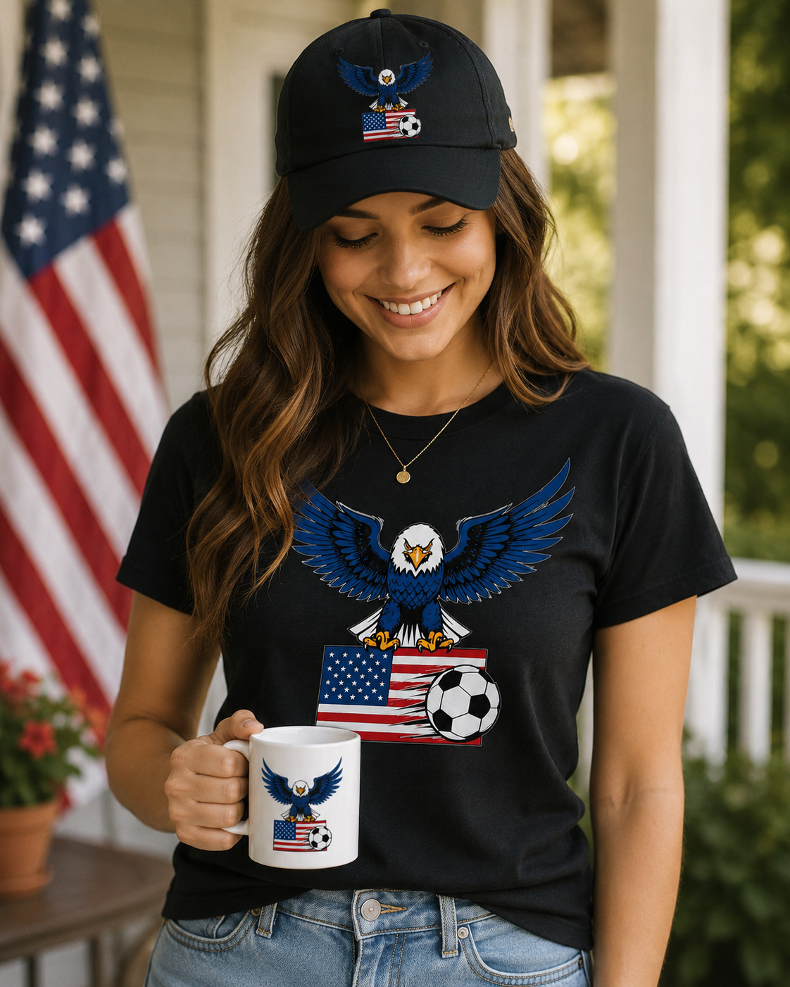 USA Cute Eagle Soccer Gift Set Shirt Cap Mug Bundle American Fan 2026 Package