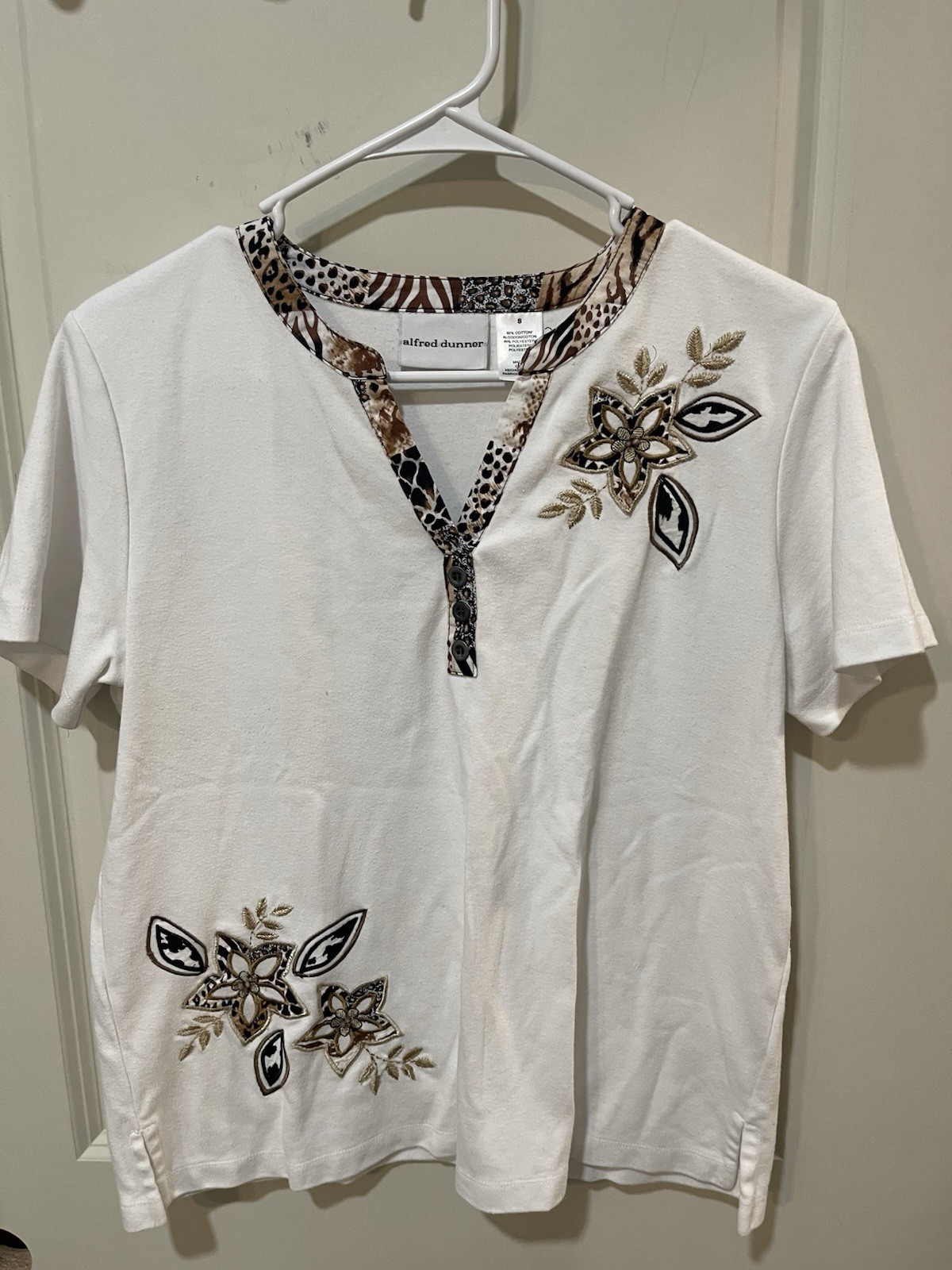 Alfred Dunner 3 Petite Tops PS/S Multicolor/White Geometric Animal Print Cotton