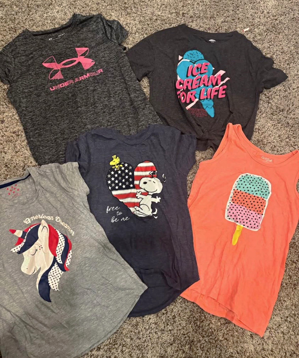 Under Armour Jumping Beans Lot of 5 Kids Graphic Tops Size 10/L 10/12 Multicolor