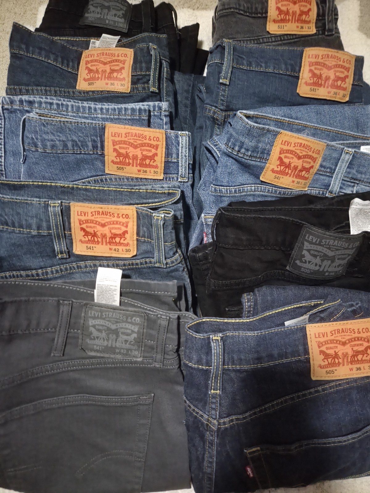 Levi&rsquo;s Denim Jeans Lot 13 Pairs 505 541 511 Blue/Black/Gray W36L30 W42L30 W36L32
