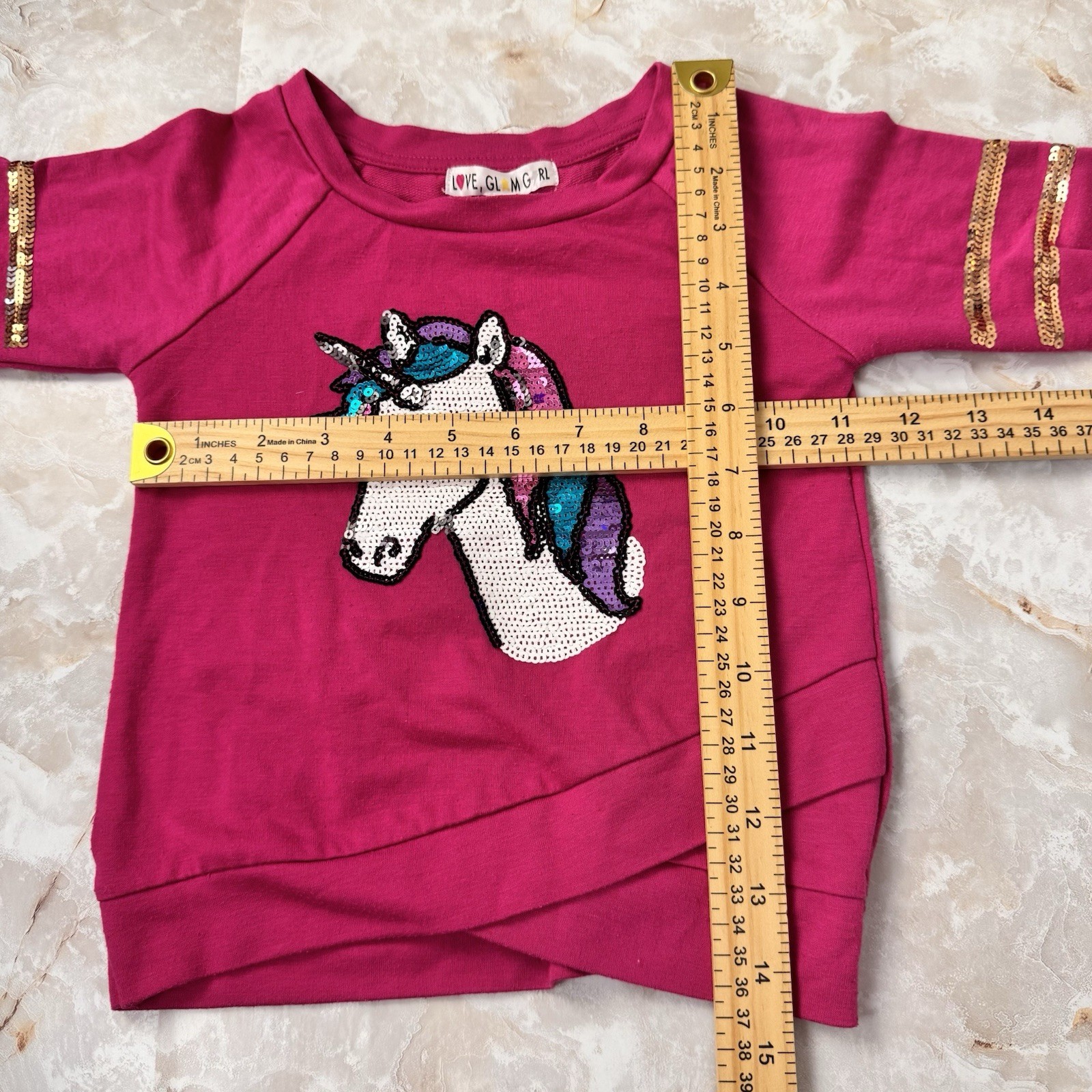 Love Glam Girl Warp + Weft Girls 2T Pink Sequin Unicorn Top Skinny Jeans Set