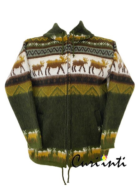 WHOLESALE LOT OF 5 ALPACA MOOSE DESIGN JACKETS WITH HOOD – SIZE: S 8V