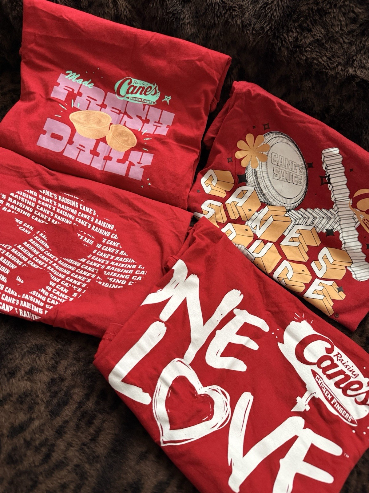Raising Cane&rsquo;s Graphic Print Cotton T-Shirt Lot, Multicolor Food & Drink each