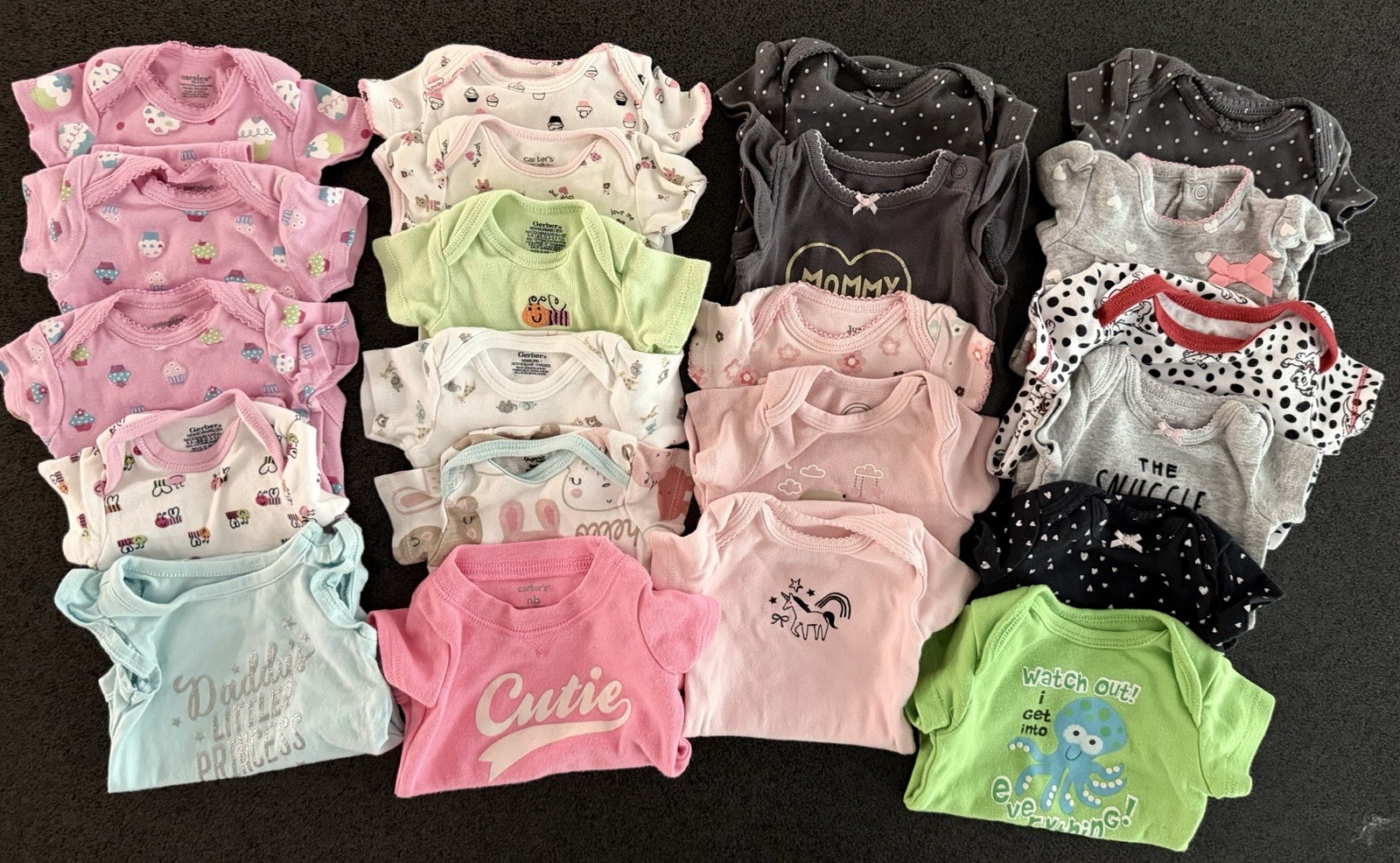 Baby Girl Newborn Bodysuit Lot of 22 Carter’s Gerber Disney Summer Short Sleeve