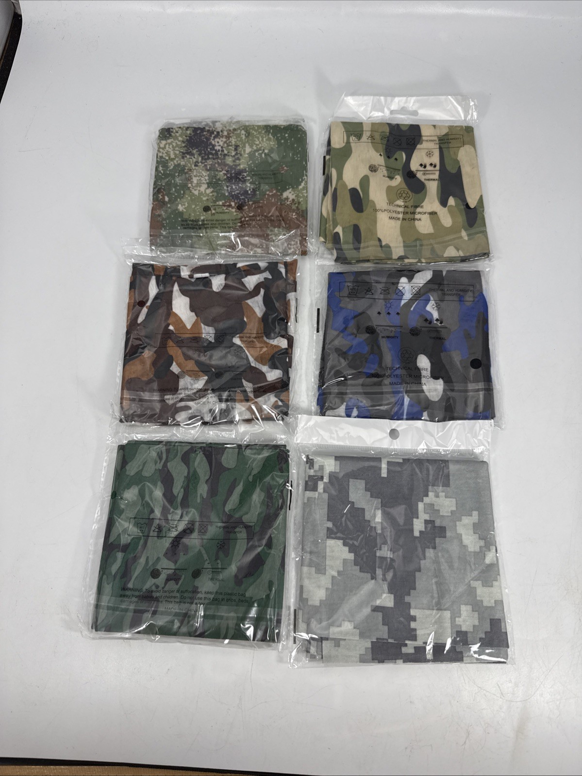 Camo Neck Gaiter/Face Coverings Mixed, Multicolor 100% Polyester Set Of 6 (#4)
