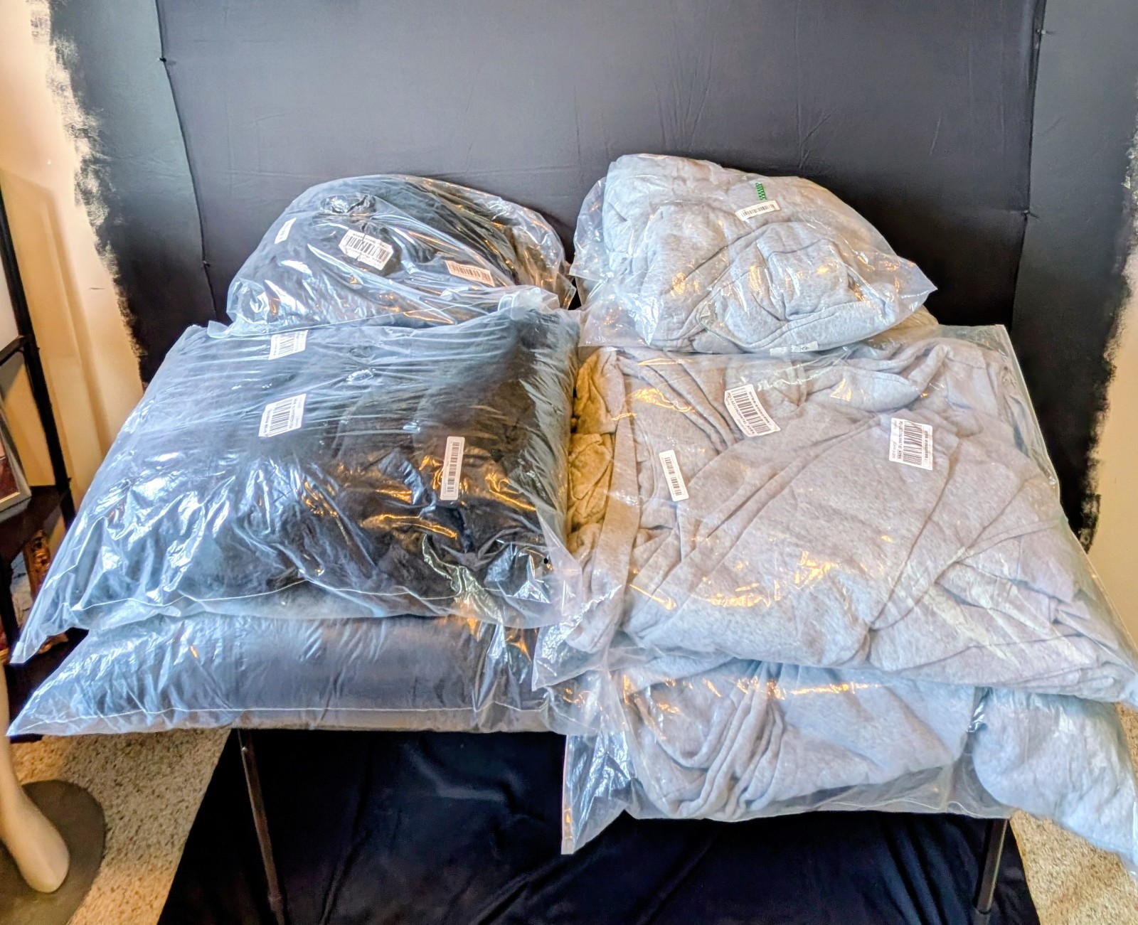 65 Black and Grey Pull over Hoodies with pockets (wholesale)