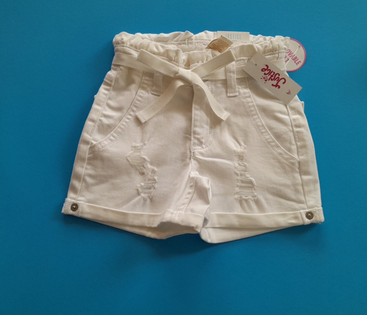Justice Girls White High Waist Shorts Size 6 Slim Stretch Summer Casual NWT
