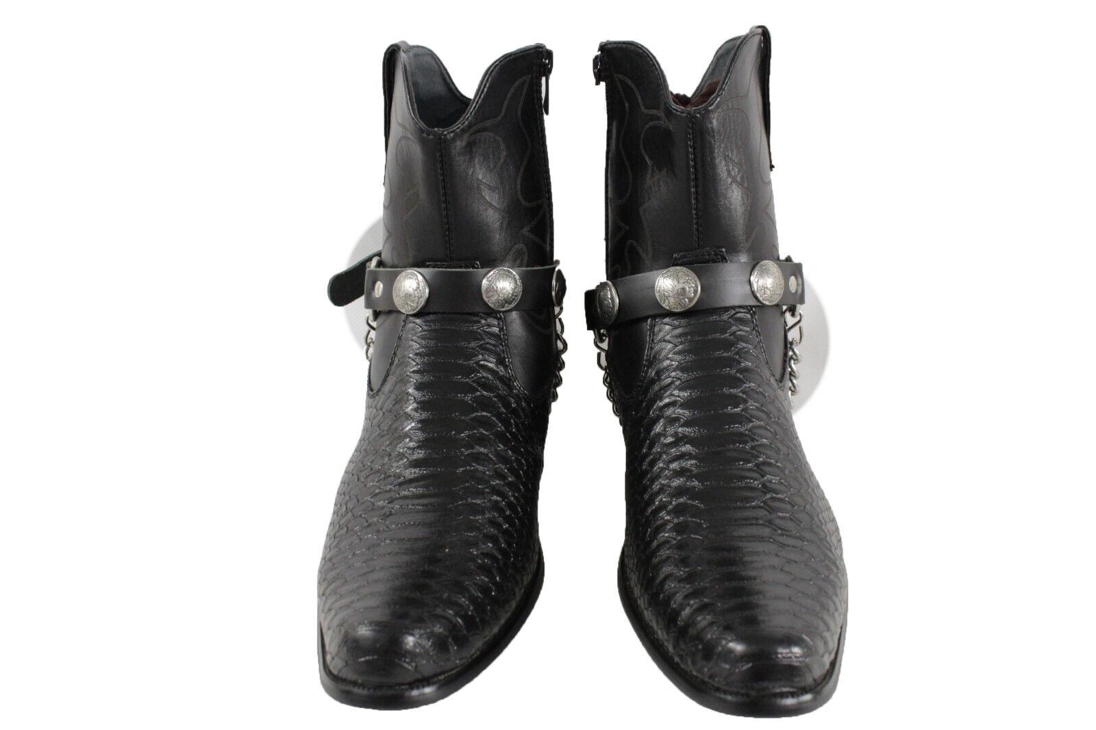 Men Biker Silver Metal Chain Pair Black Boot Straps Native American Charm Indian