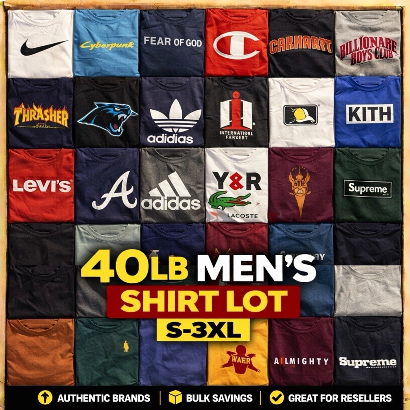 40 LB MEN’S CLOTHING BUNDLE LOT RANDOM MIX NAME BRAND GRAPHIC HEAVY RESALE