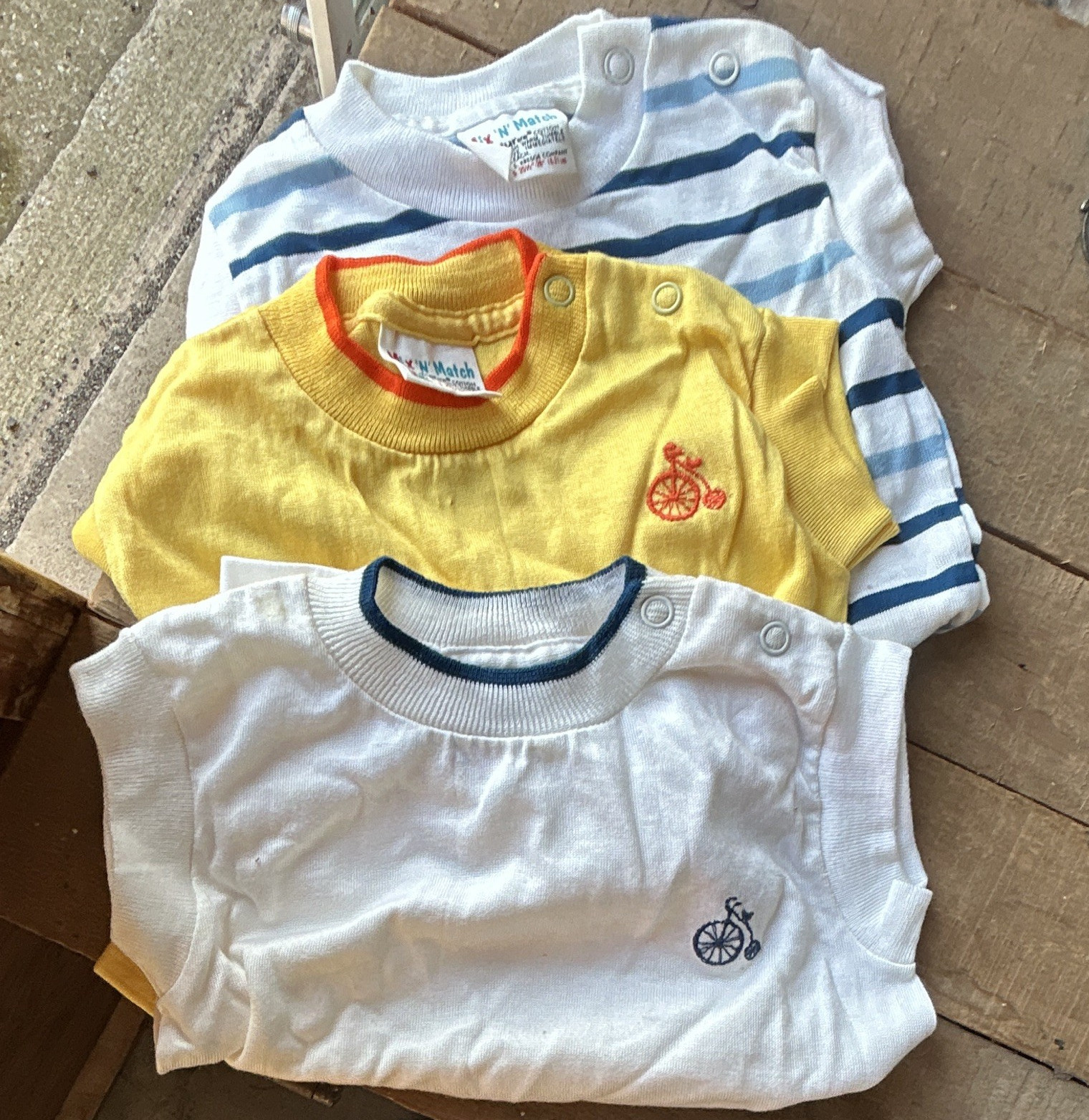 Mix &lsquo;N&rsquo; Match Unisex Baby Cotton Shirt Tops Lot of 3 White Blue Yellow Striped