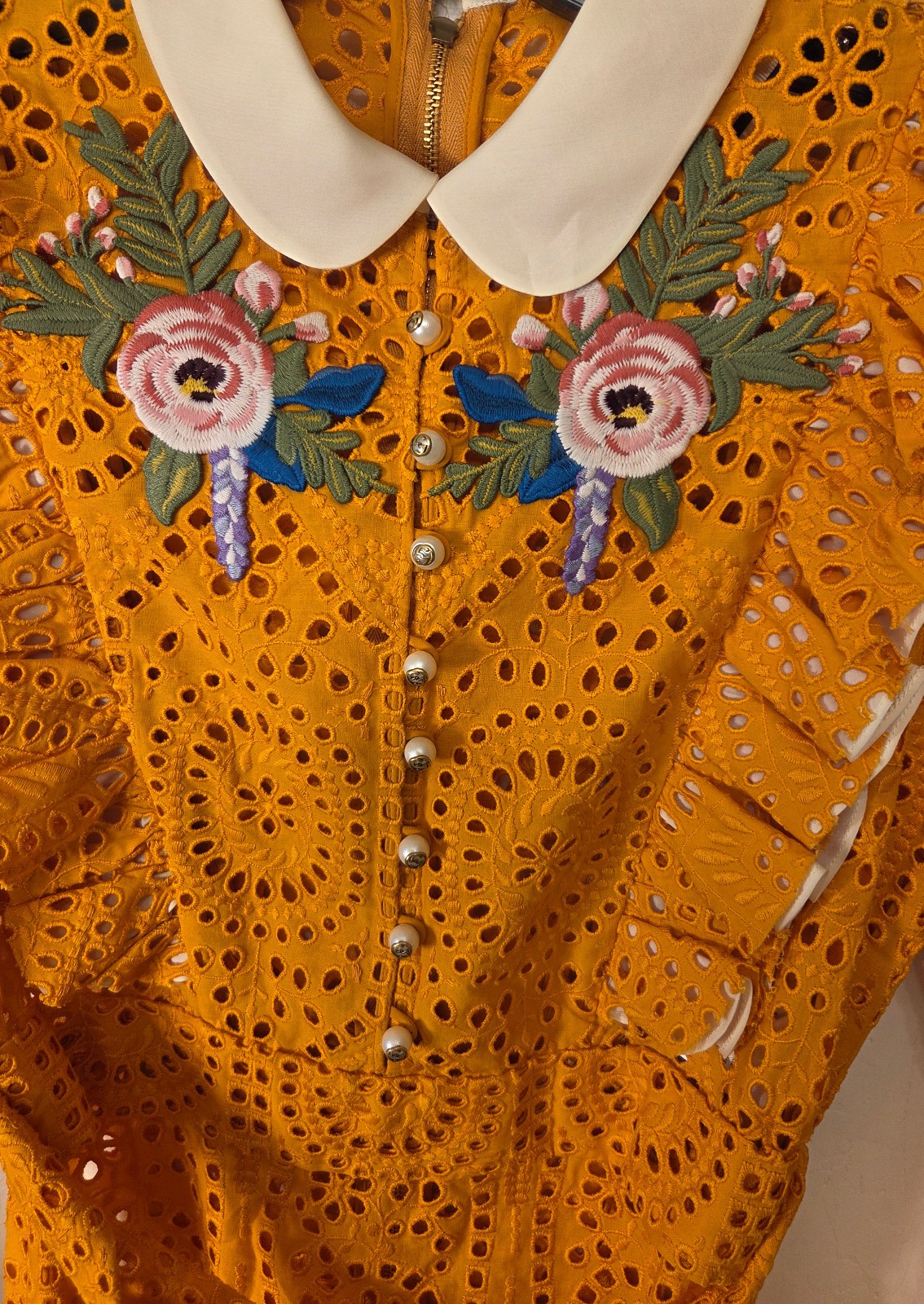 New! Gucci &lsquo;San Gallo&rsquo; Embroidered Broderie Anglaise Flower Dress 38 MSRP $4285