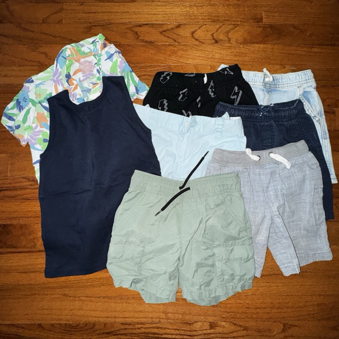 4/5 T Mixed Boys Shorts & Tops Lot – Navy, Light Blue, Green, Gray
