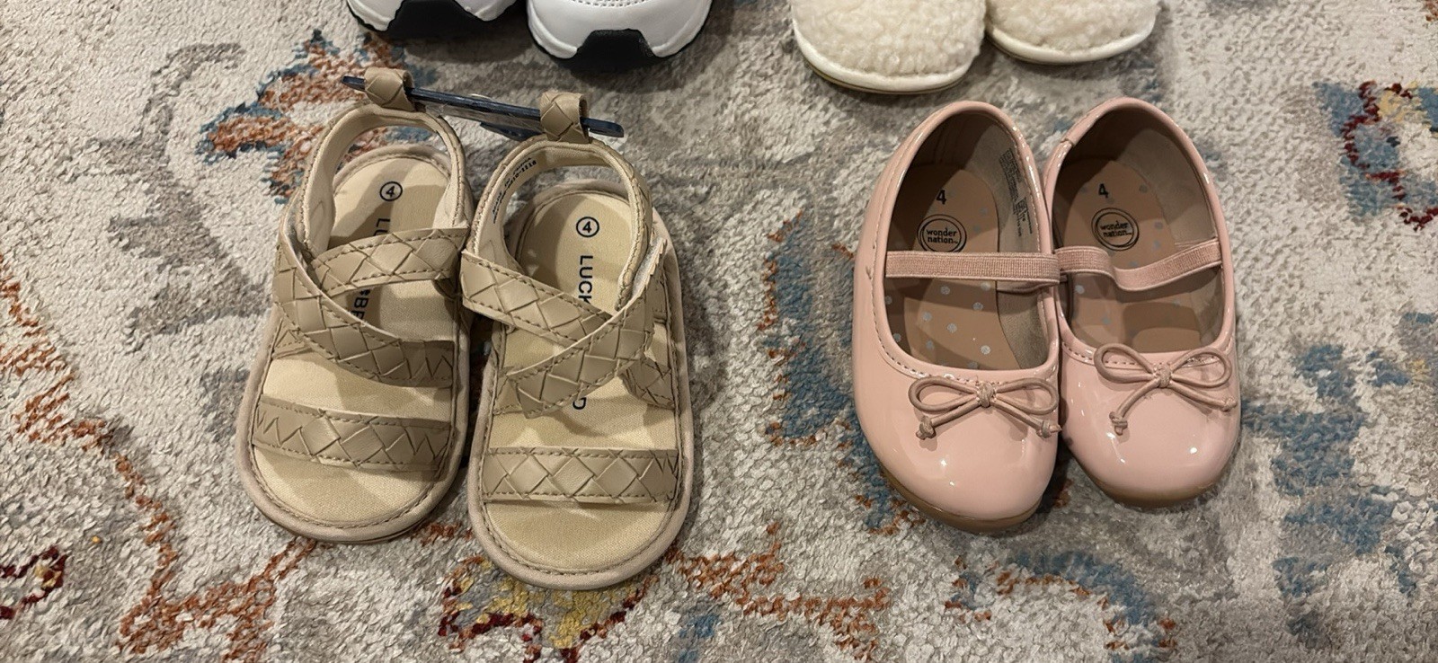 Wonder Nation & Lucky Brand Baby Girl Shoes Lot 4 Pairs Size 4 Pink/White/Beige