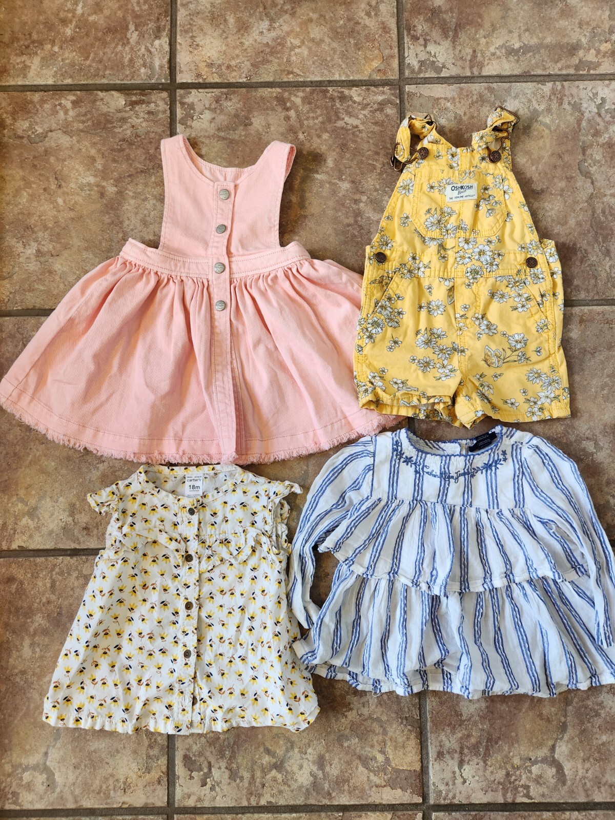 Baby Girl Clothing Lot 18 Month Oshkosh Overalls Calvin Klein Dress Blue Yellow