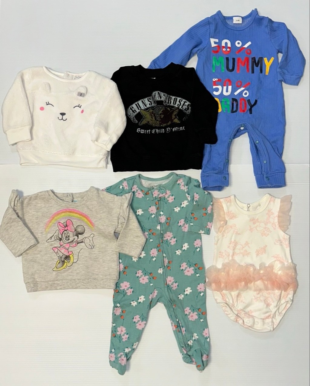 Lot of 6 Baby Girl White Pink Floral Ruffle Bodysuit Pajamas Blue 3-6 M Bundle