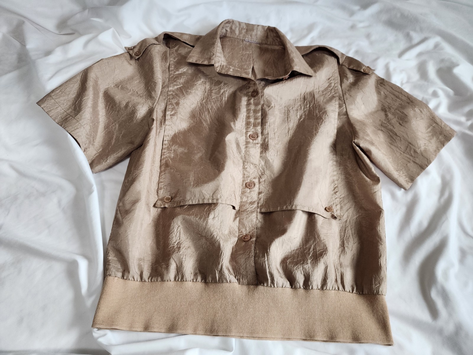 Mixed Lot of Two Ladies Blouses Brown Short Sleeve and Cream Long Sleeve-No Tags