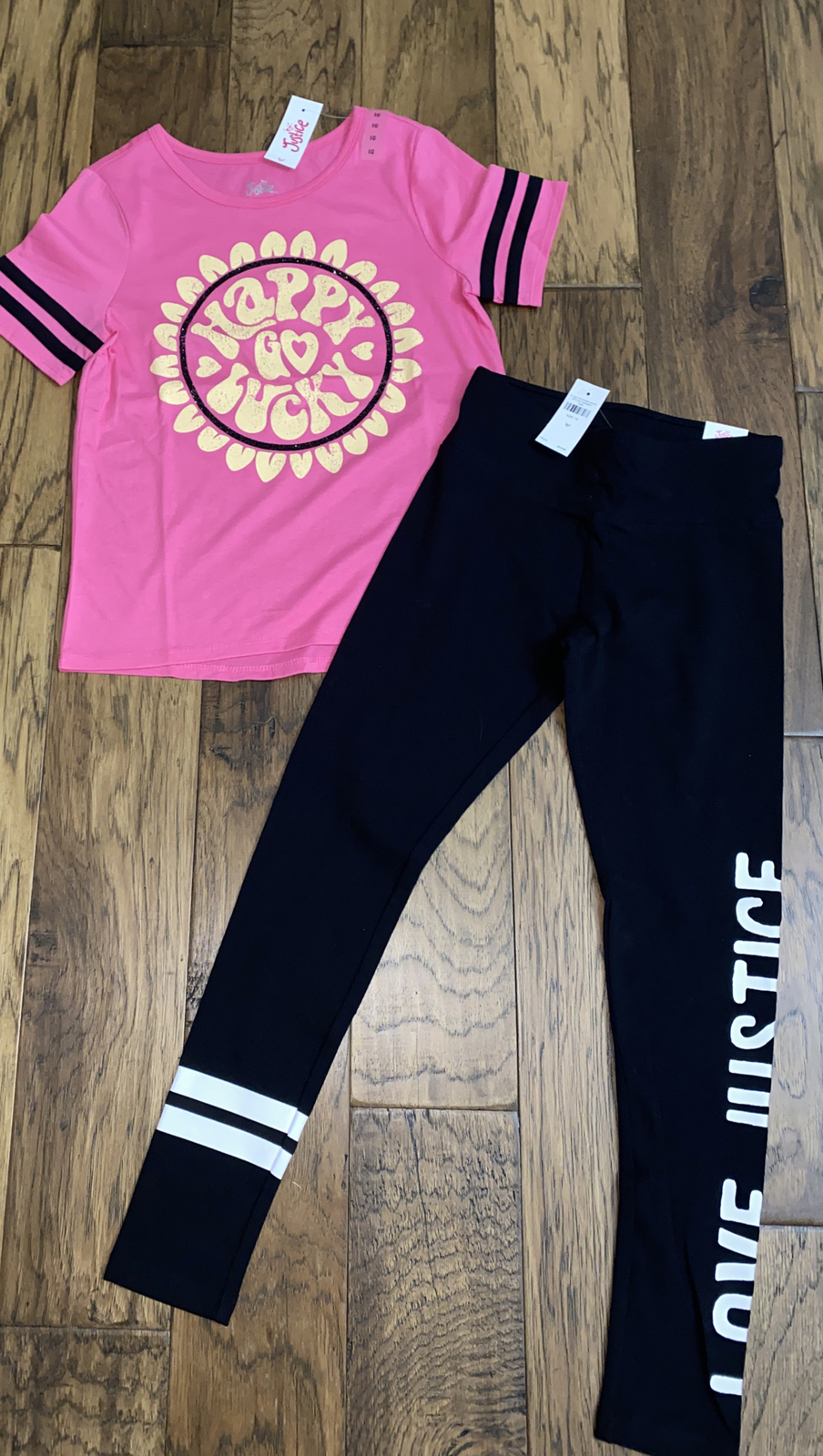 NWT SZ 10 JUSTICE LEGGING OUTFIT BRIGHT PINK ACTIVE Black Leggings Love