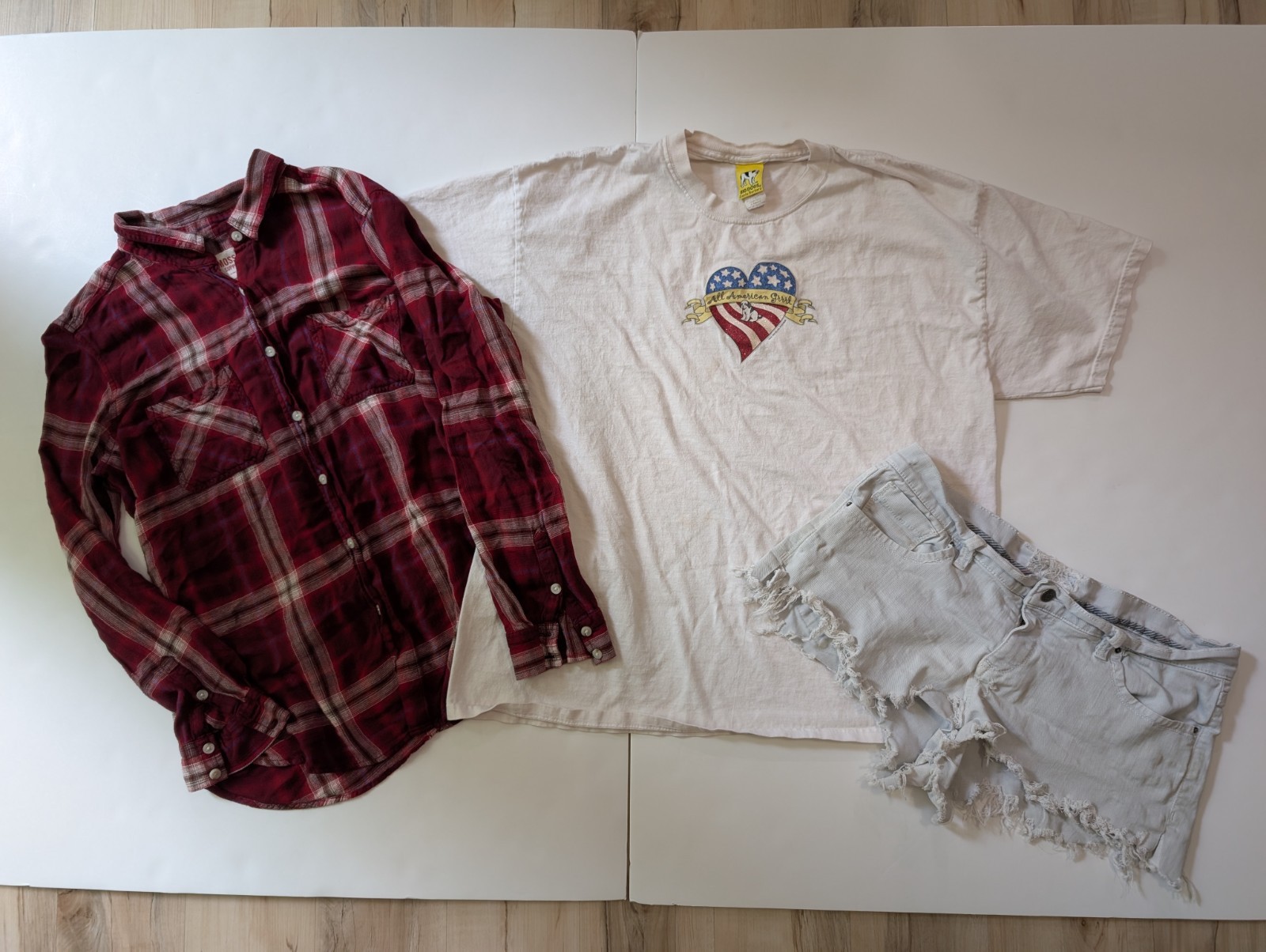 3 Piece 4 July Women XL Lot Shorts Vintage Shirt Plaid American Grunge Rock