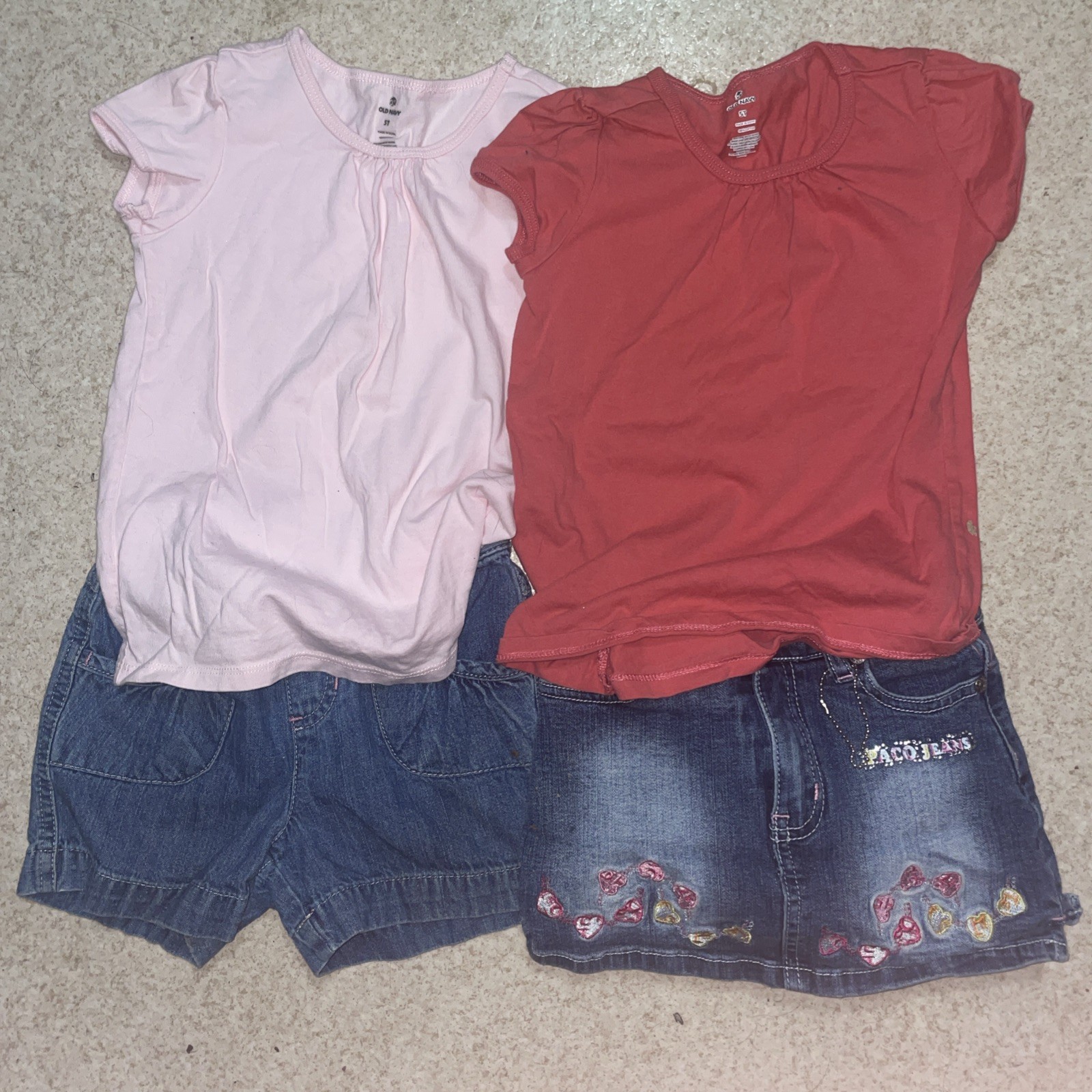 Girls Clothes Lot Size 5t old navy,shirts jumping bean shorts and a skirt