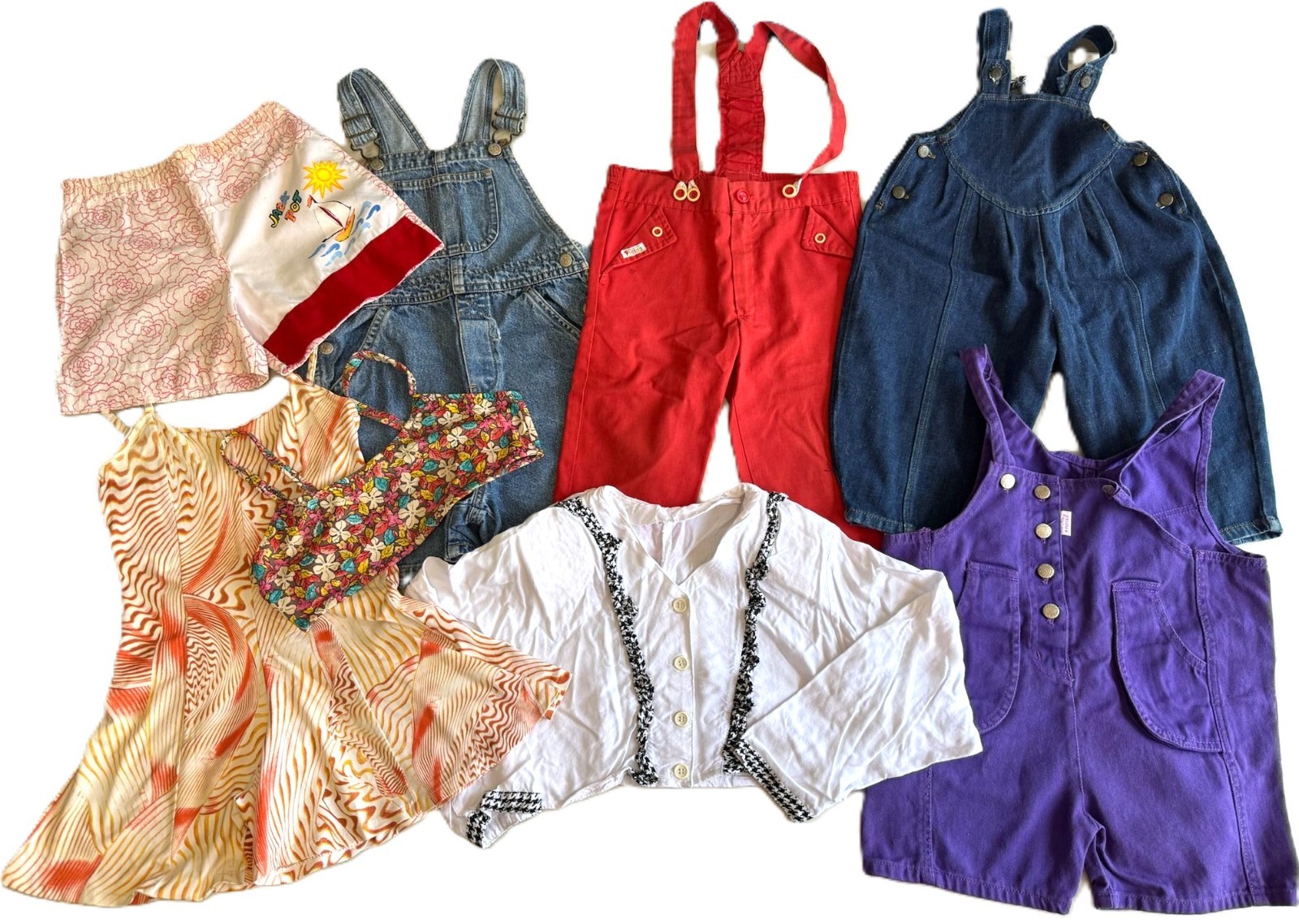 RARE VINTAGE Girls Cloth Size 4T Lot 8 Pc Bundle HUSH PUPPIES Denim Overalls Kid