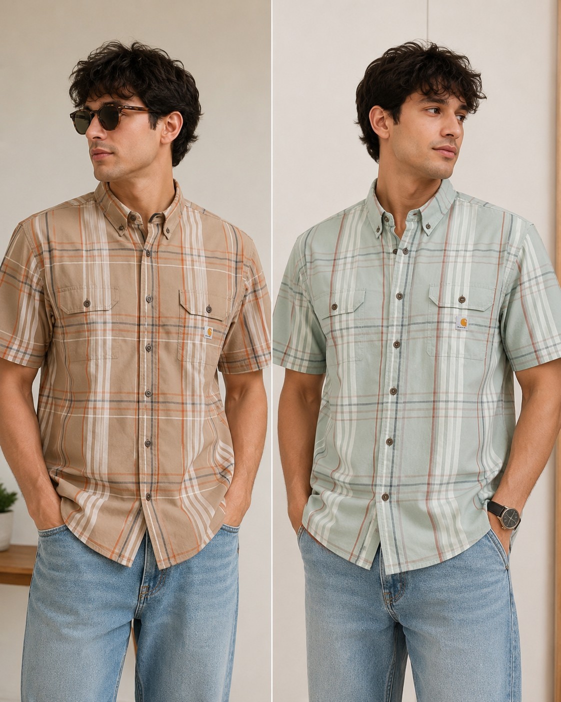 Carhartt Bundle Of 2 100% Cotton Loose Fit Plaid Shirt Size 2XL. Logginglook
