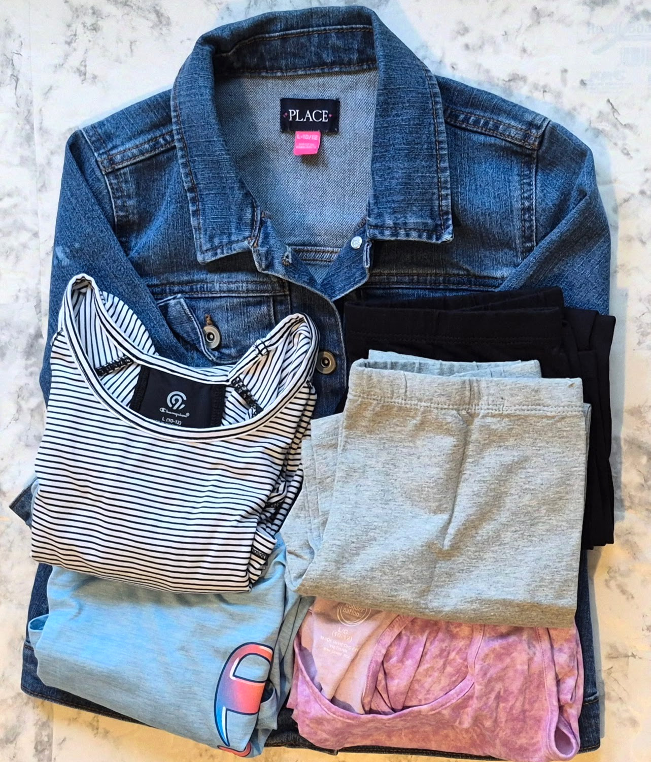 Girl&rsquo;s Large (10/12) Clothing Bundle Lot of 6, Jacket Leggings Tops Size Large