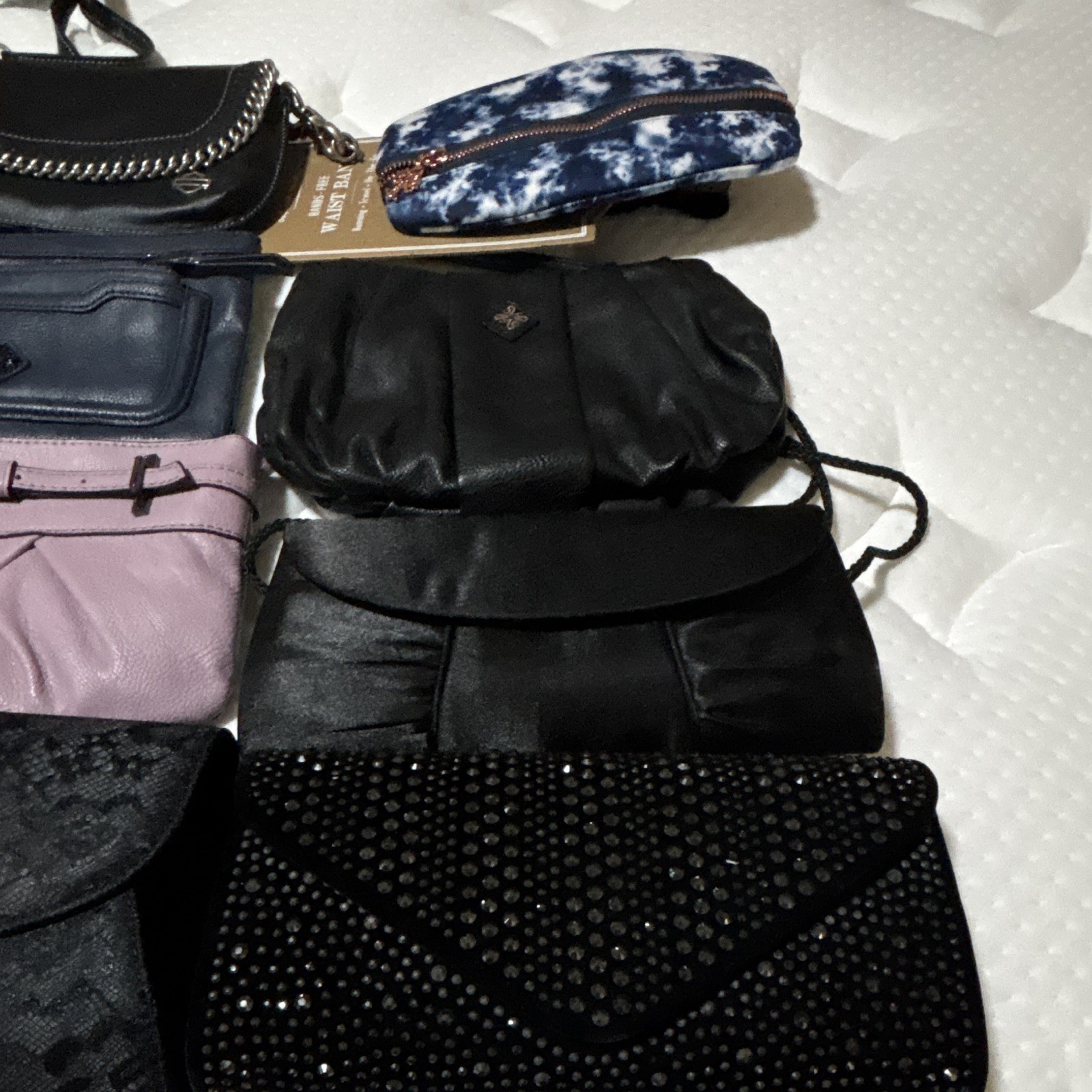 Lot of 8 Small Handbags, Clutches & Pouches Tie-Dye Faux Leather Black Blue