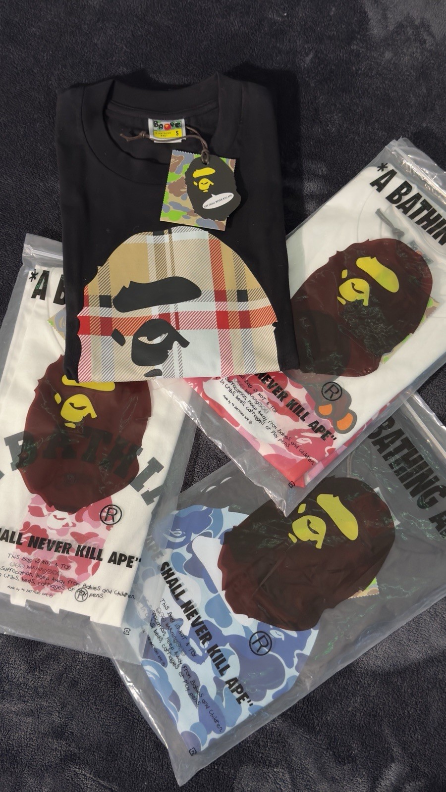 A Bathing Ape Baby Milo Kids T-Shirt Lot Size S Multicolor Camo Logo Cotton