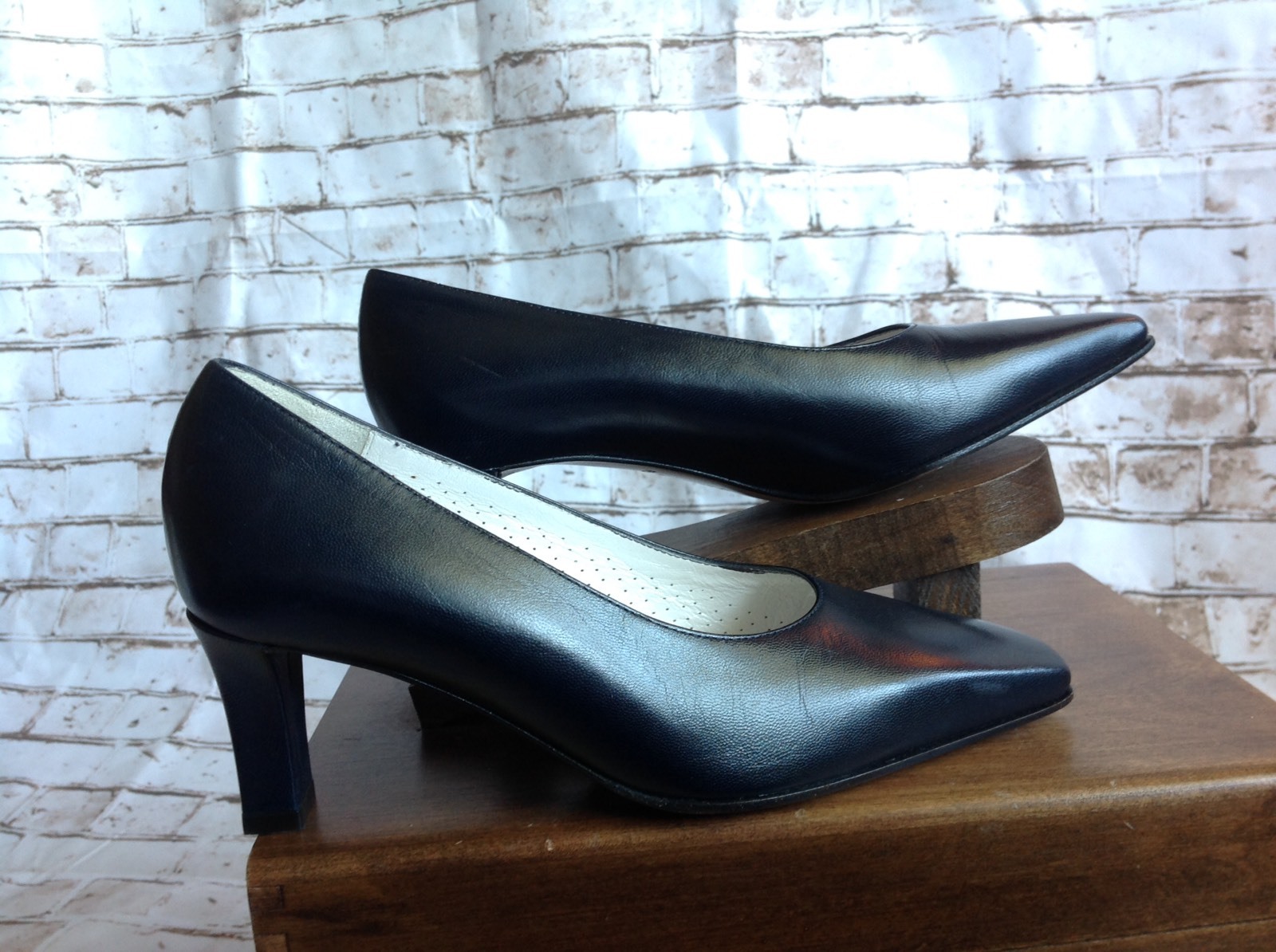 Valleverde Black Leather Chunky Pump Heels Sz EU 34 US 4 Italy Flamenco Shoes