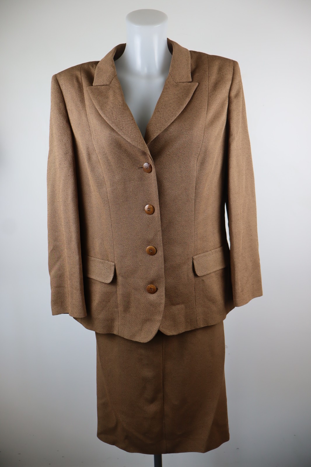 Luisa Spagnoli 2-Piece Suit Set Size 48 Brown V-Neck Jacket Skirt