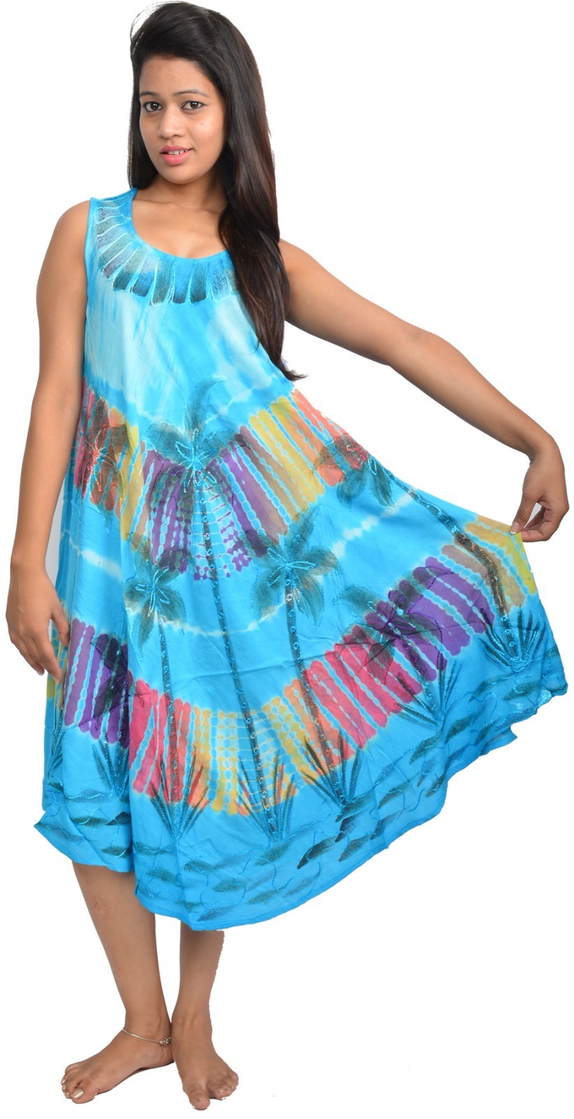 Women&rsquo;s Scoop Neck Beach Theme Tie Dye Printed Midi Dress WHOLESALE LOT OF 05 PC