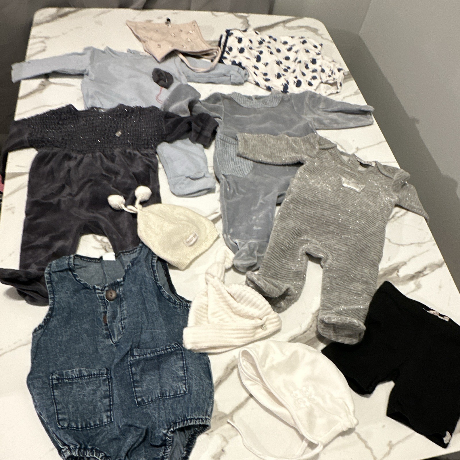 Little City Unisex Baby Clothing Lot 3M Denim Rompers Hats Animal Print Multi