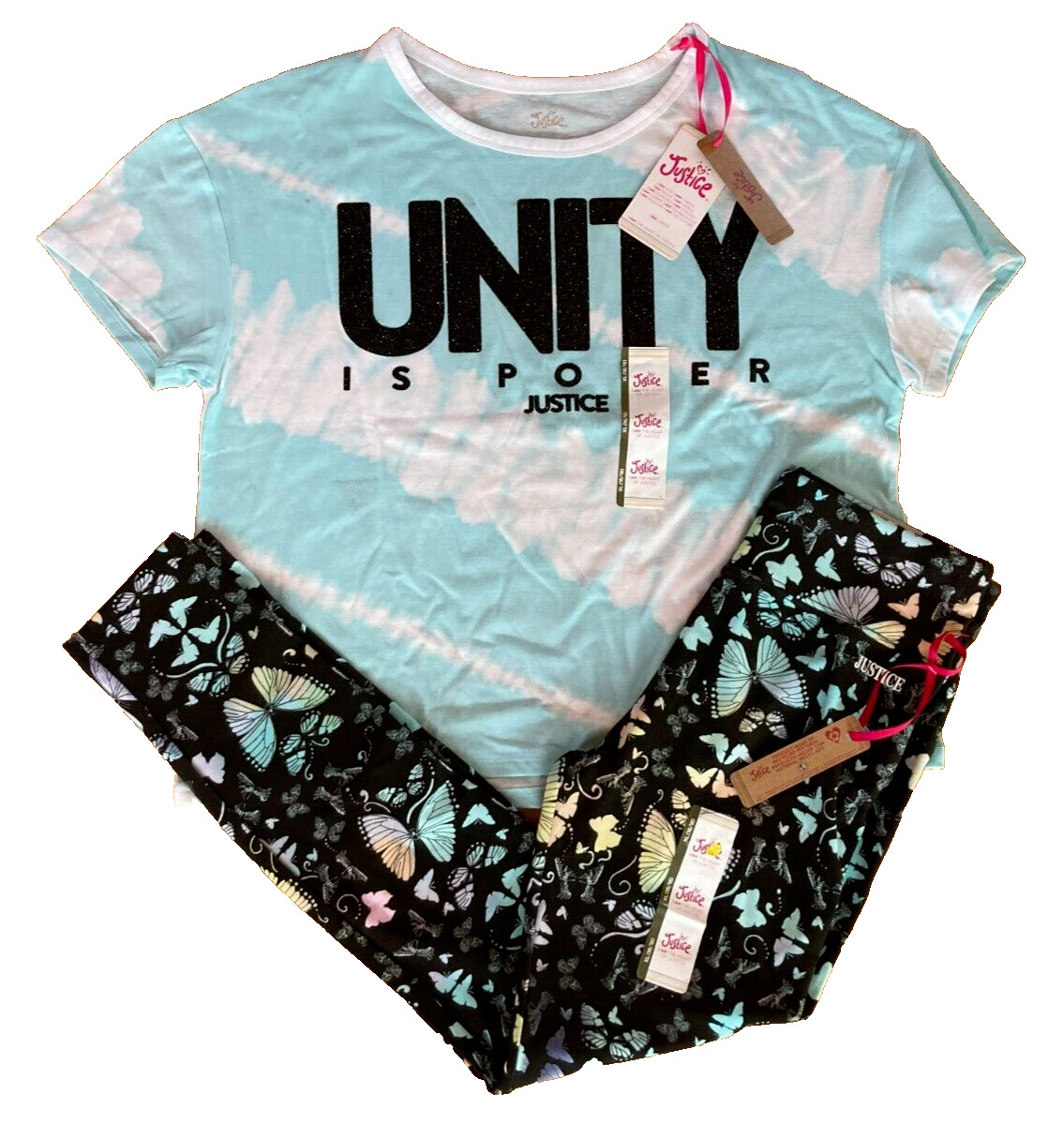 NEW GIRL XL 16 / 18 JUSTICE outfit full length leggings & t-shirt