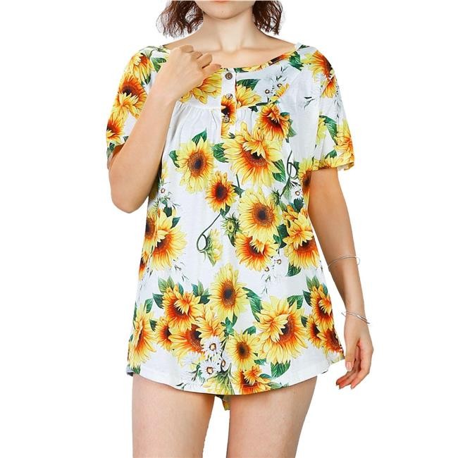 FFF-XXL-Yellow-GPCT2881 Womens Floral Button Short Sleeve Summer Shirt Blouse…