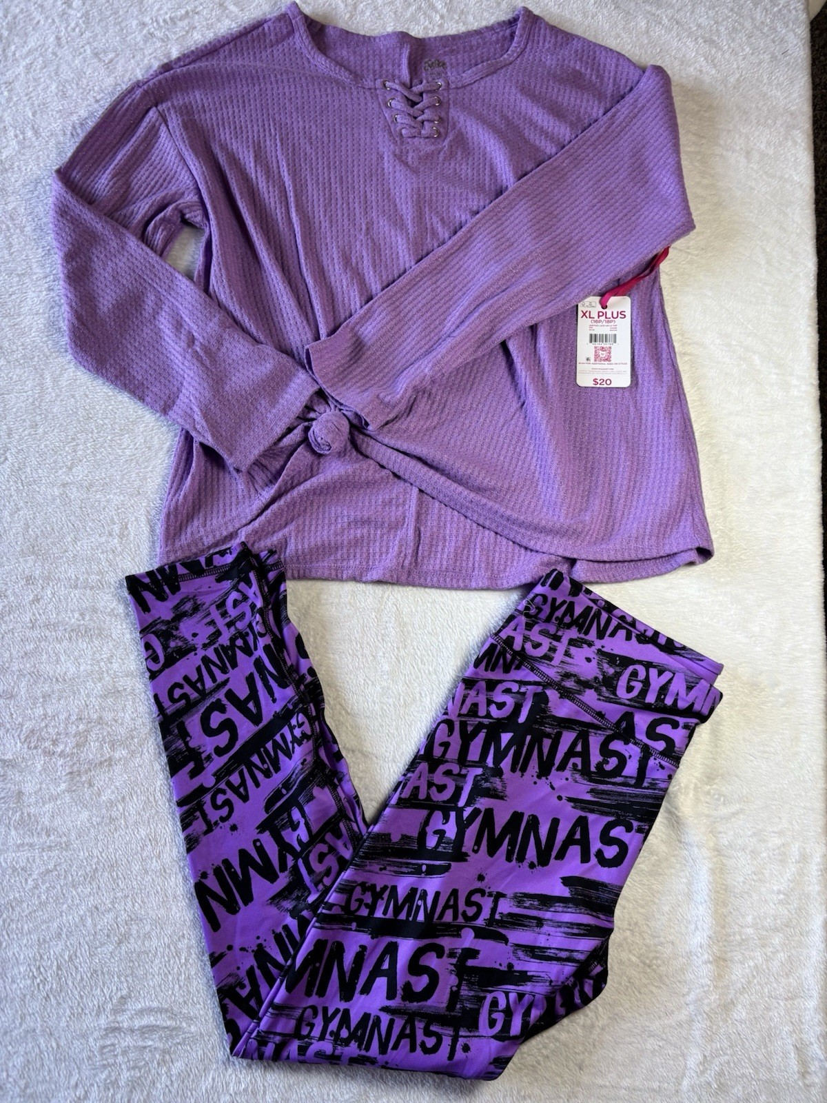 Justice Girls Lot of 2 Purple Top and Leggings Size XL Plus 16p/18p NWT Casual