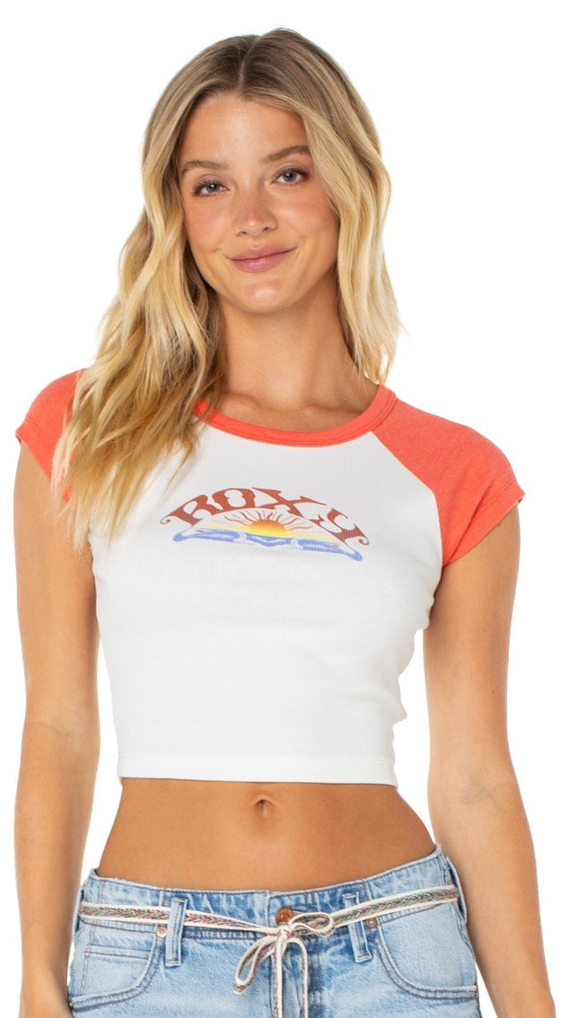 Roxy Garret Wave Cropped Baby Women&rsquo;s T-Shirt – Hot Coral Garret Wave – New
