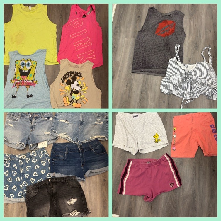 Lot 11 Pc JR TEEN GIRLS MIXED SUMMER CLOTHES SHORTS TANKS SZ LRG XL 15/16 PINK