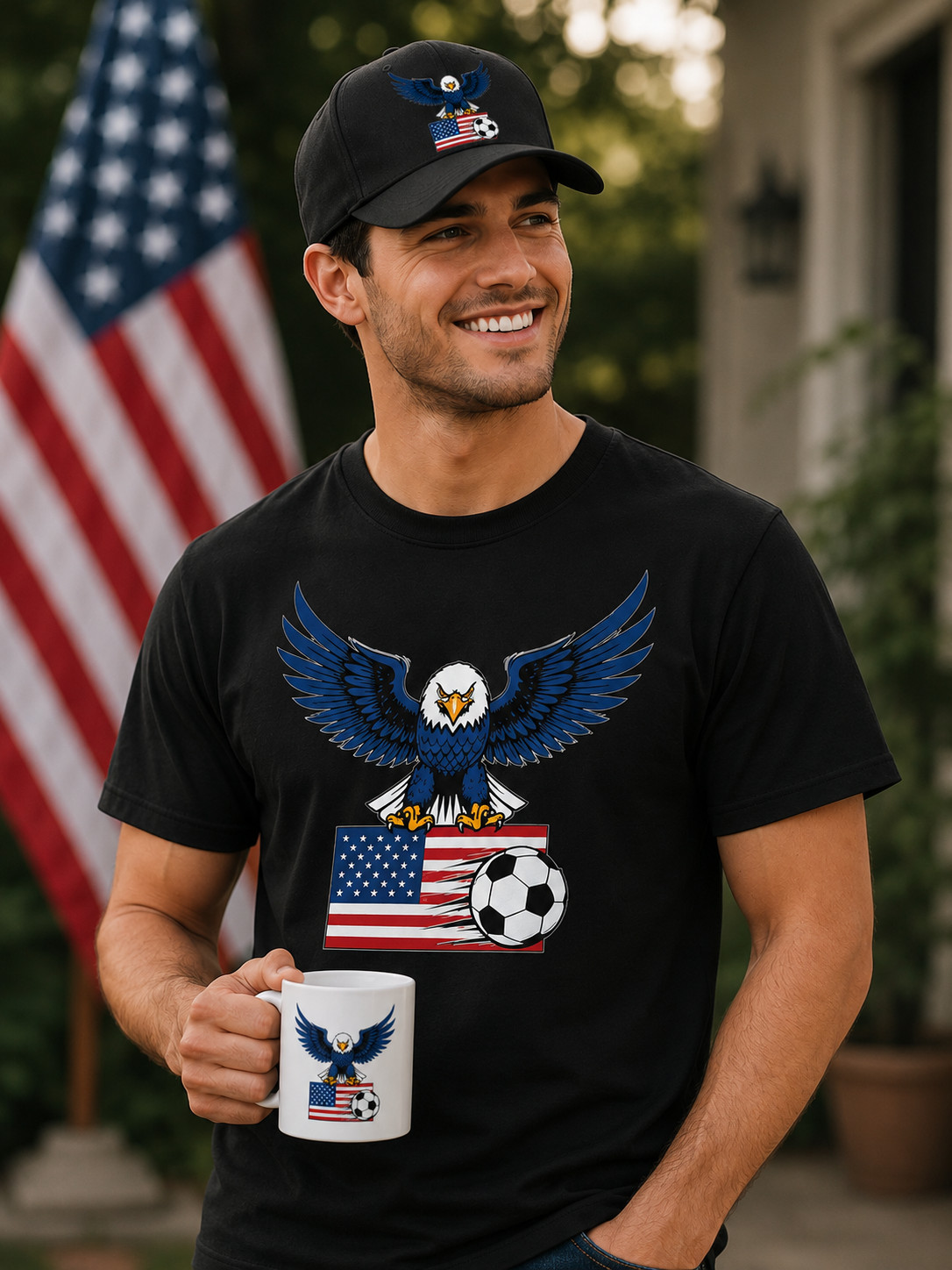 USA Cute Eagle Soccer Gift Set Shirt Cap Mug Bundle American Fan 2026 Package