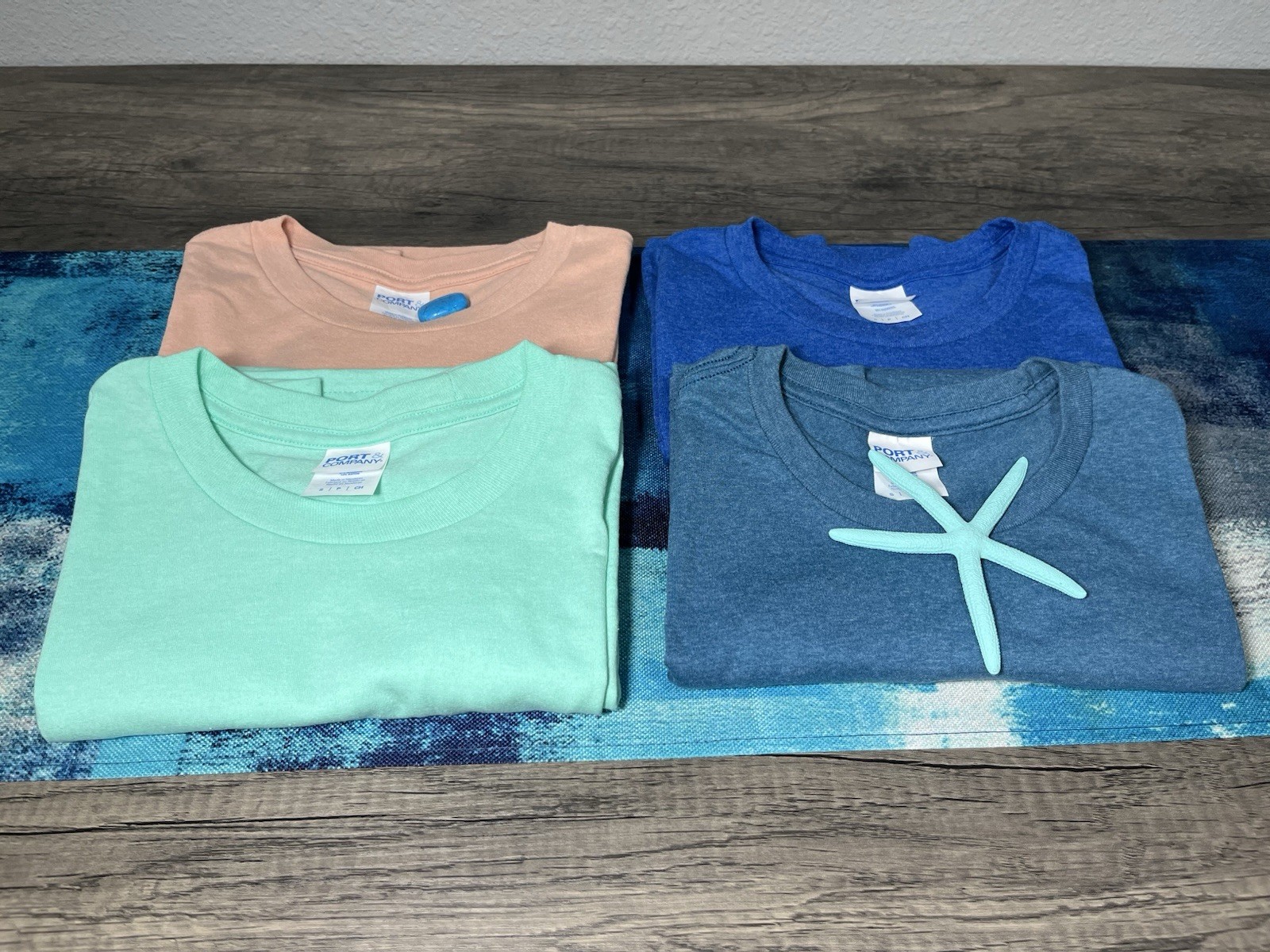 Port & Company T-Shirts Lot Blues Mint Green Peach Cotton Blends Unisex Size S
